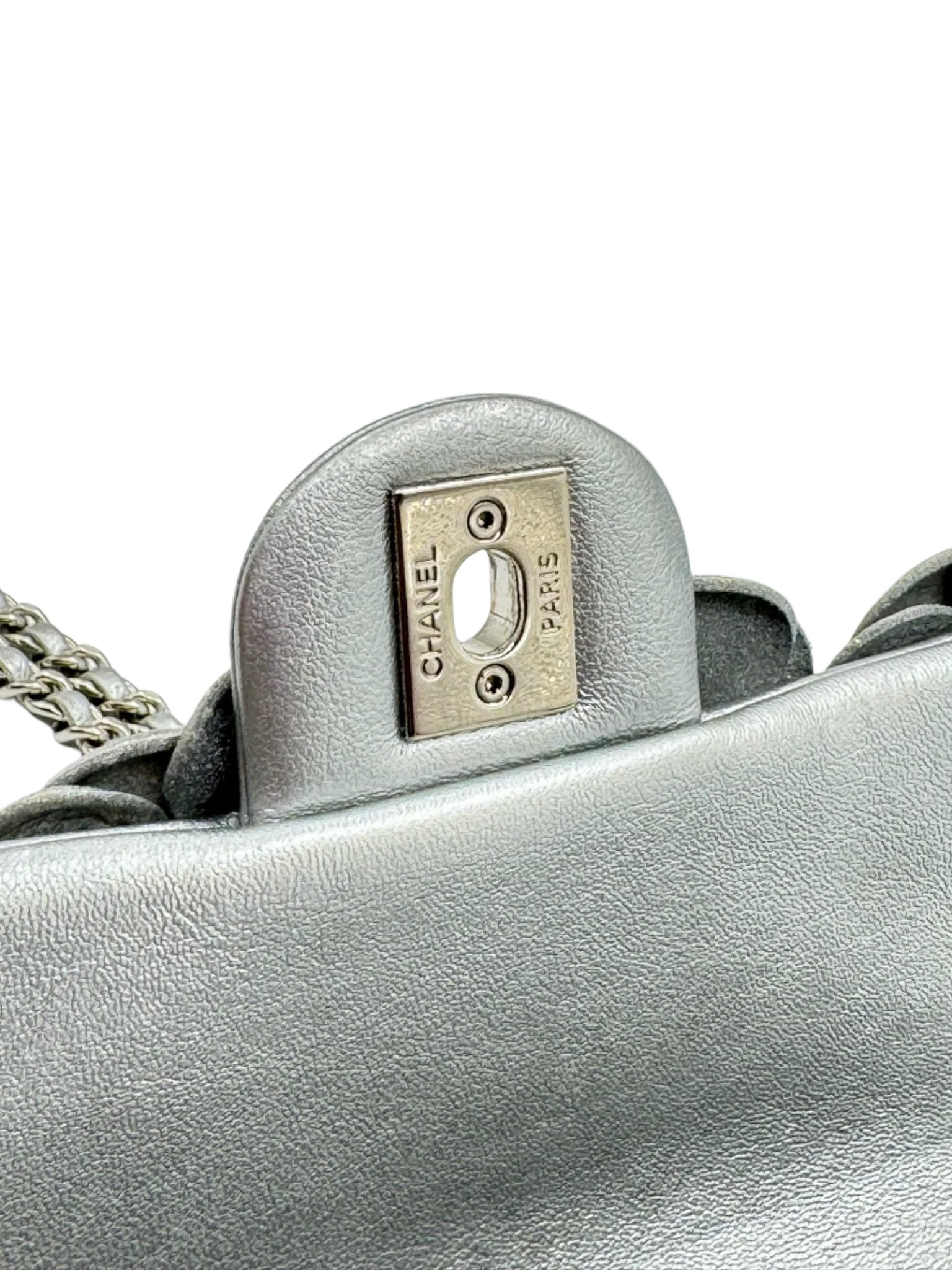 Chanel Silver Camellia Mini Flapbag