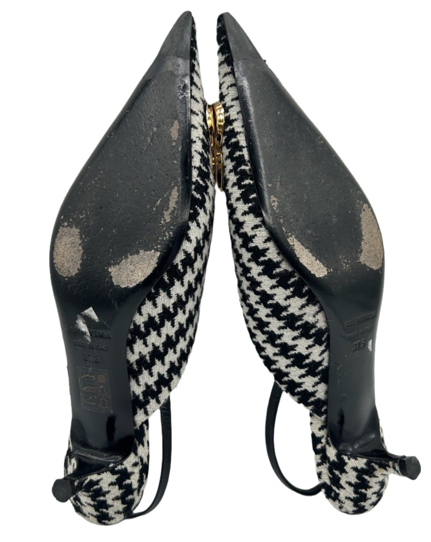 Balenciaga BB Knife Houndstooth Slingback Kitten Heels - Size FR 37.5