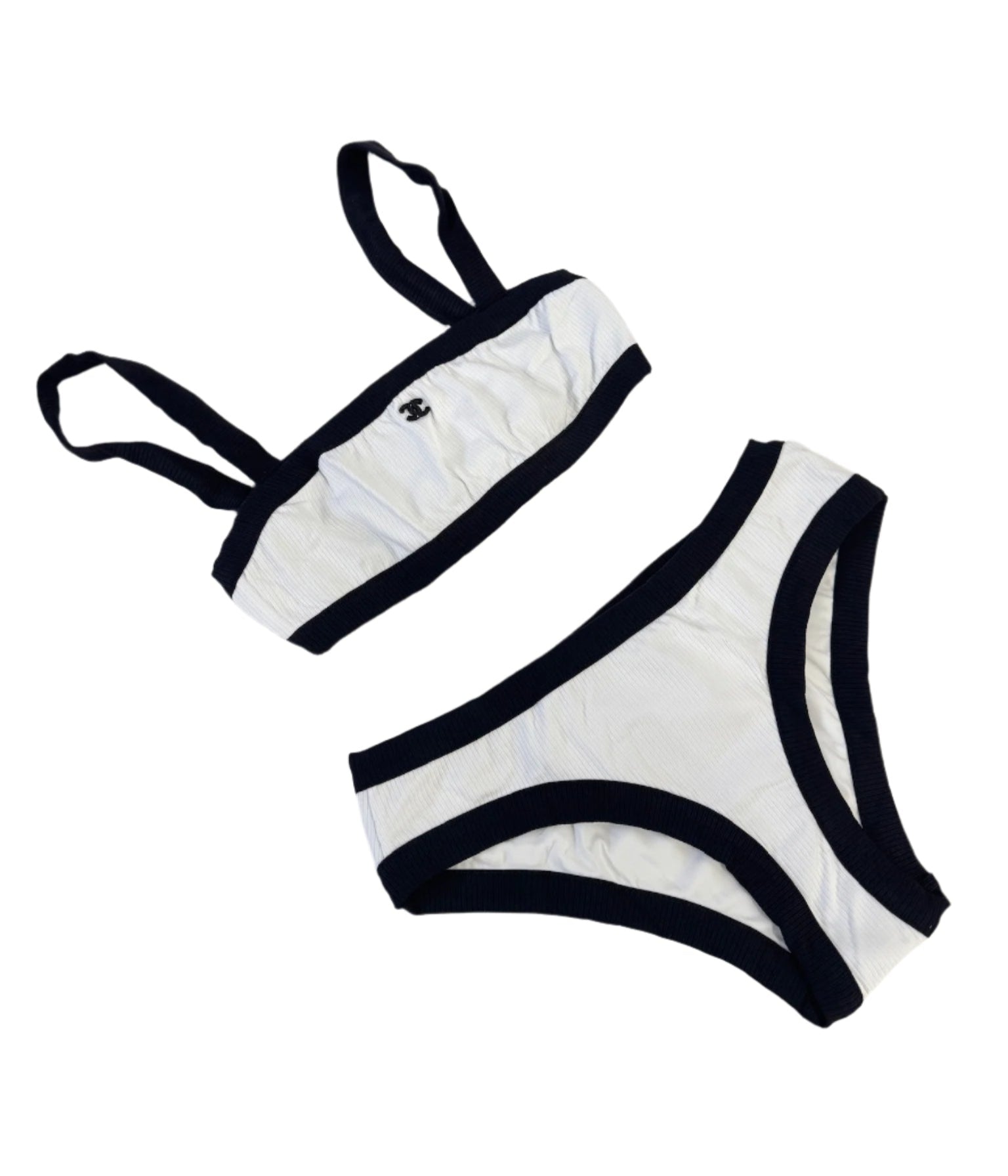 Chanel White Bikini Top and Bottom Set