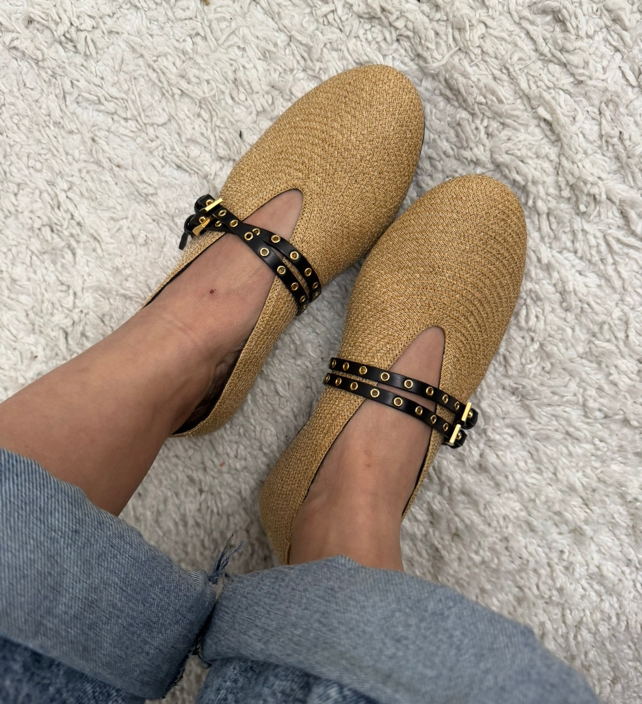 Alaïa Beige Raffia Ballet Flats