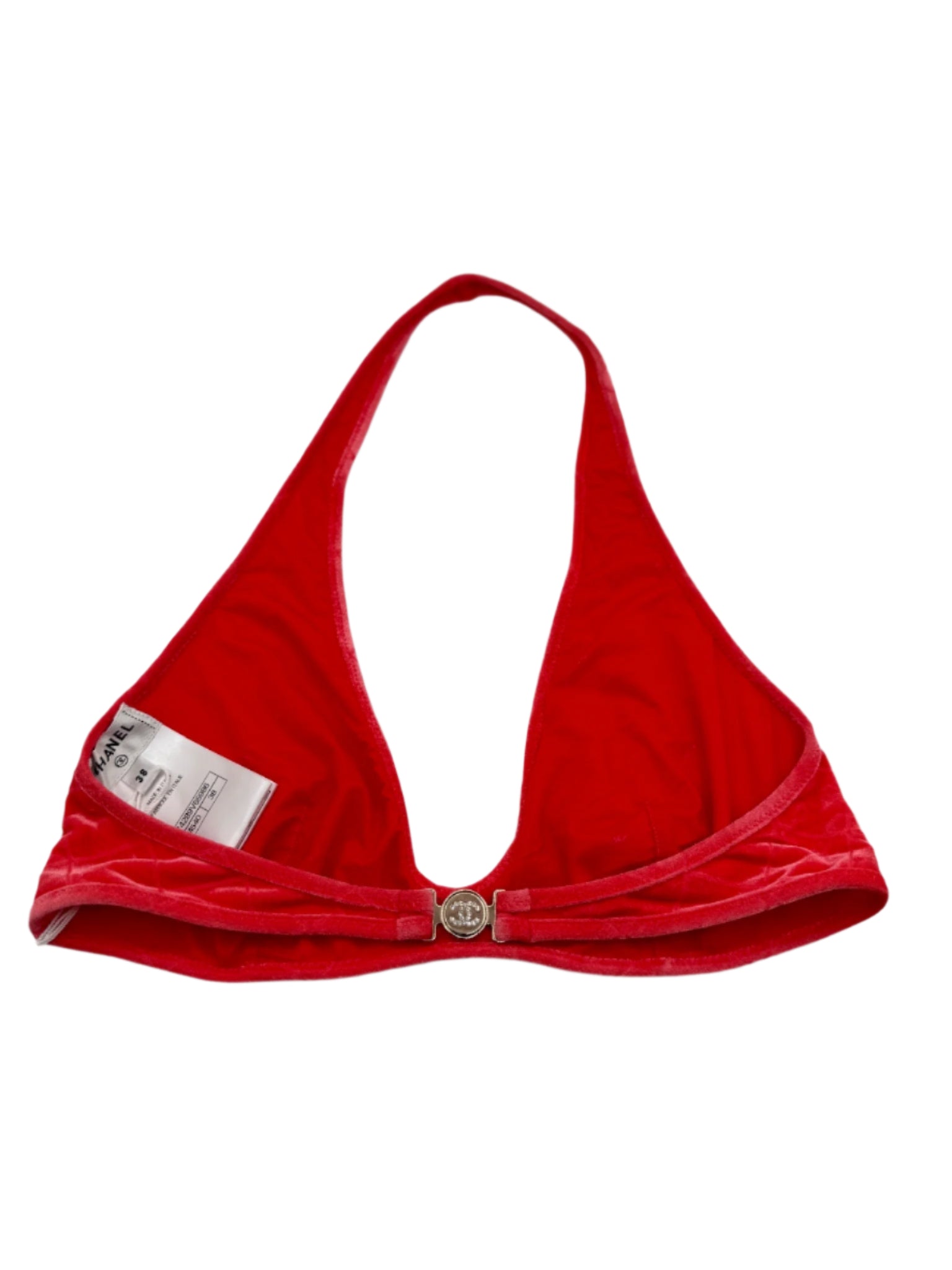 Chanel Coco Beach Coral Red Bikini Top and Bottom Set