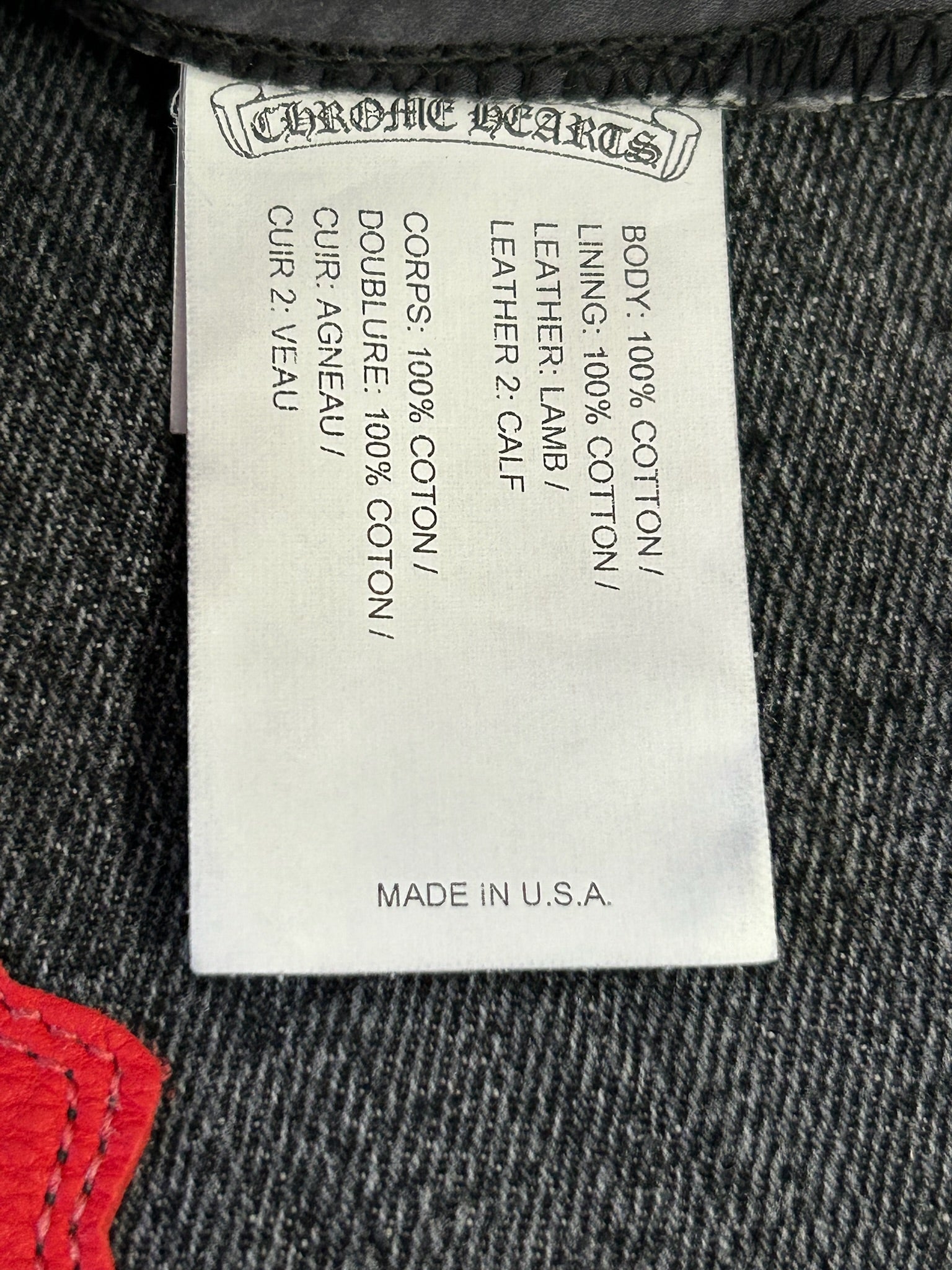 Chrome Hearts Black Jeans Red and Black Cross Leather Patches