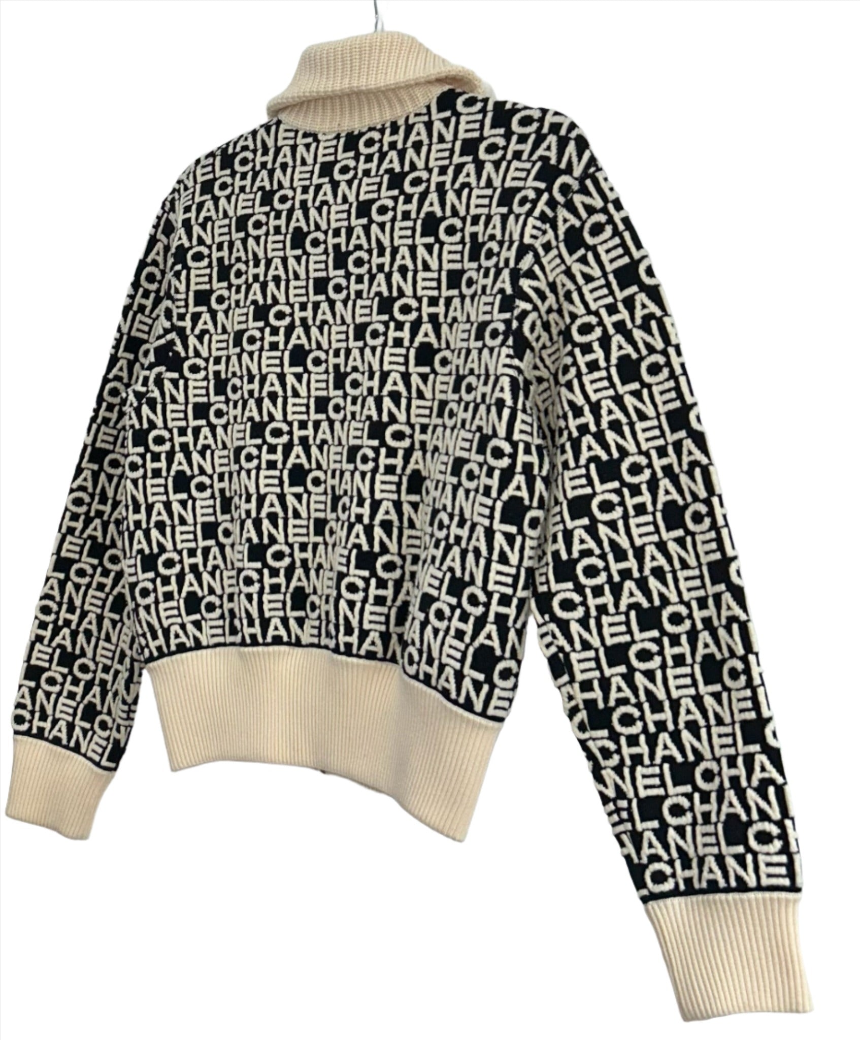 Chanel Logo Black and White Zipper Sweater