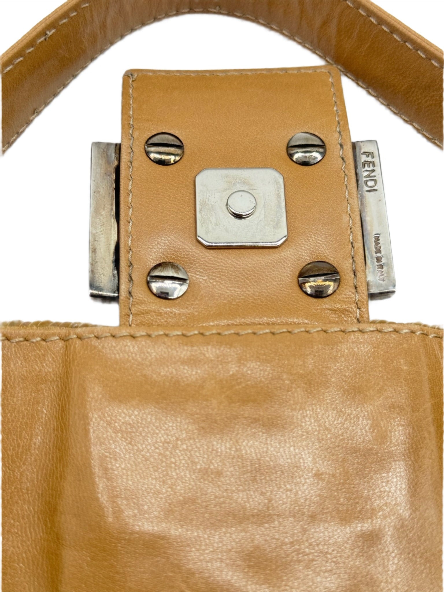 Fendi Nude Sequins Baguette with Light Brown Leather Strap and Silver Hardware