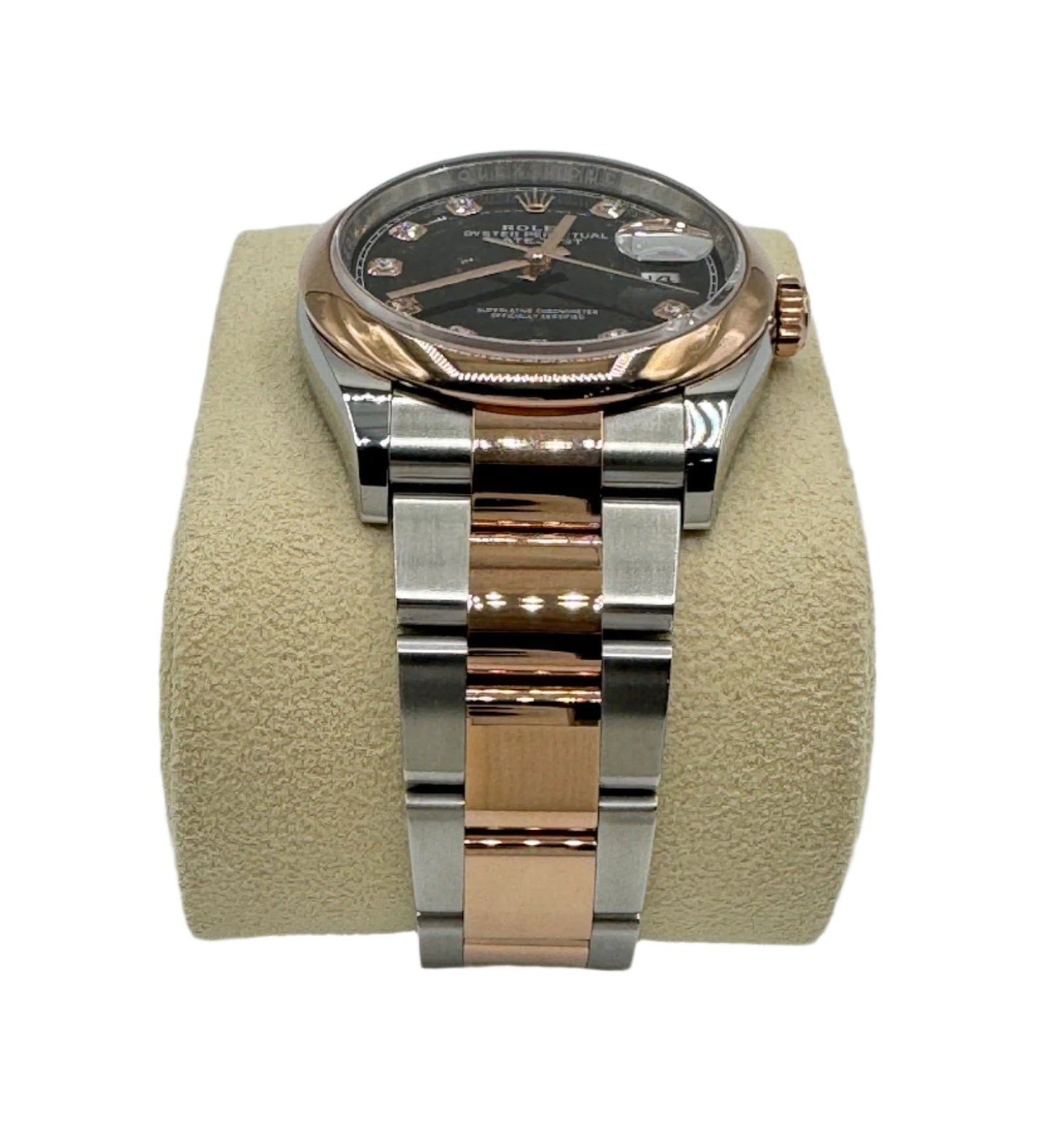 Rolex 36MM Datejust Everose Gold and Steel Black Dial with Diamonds