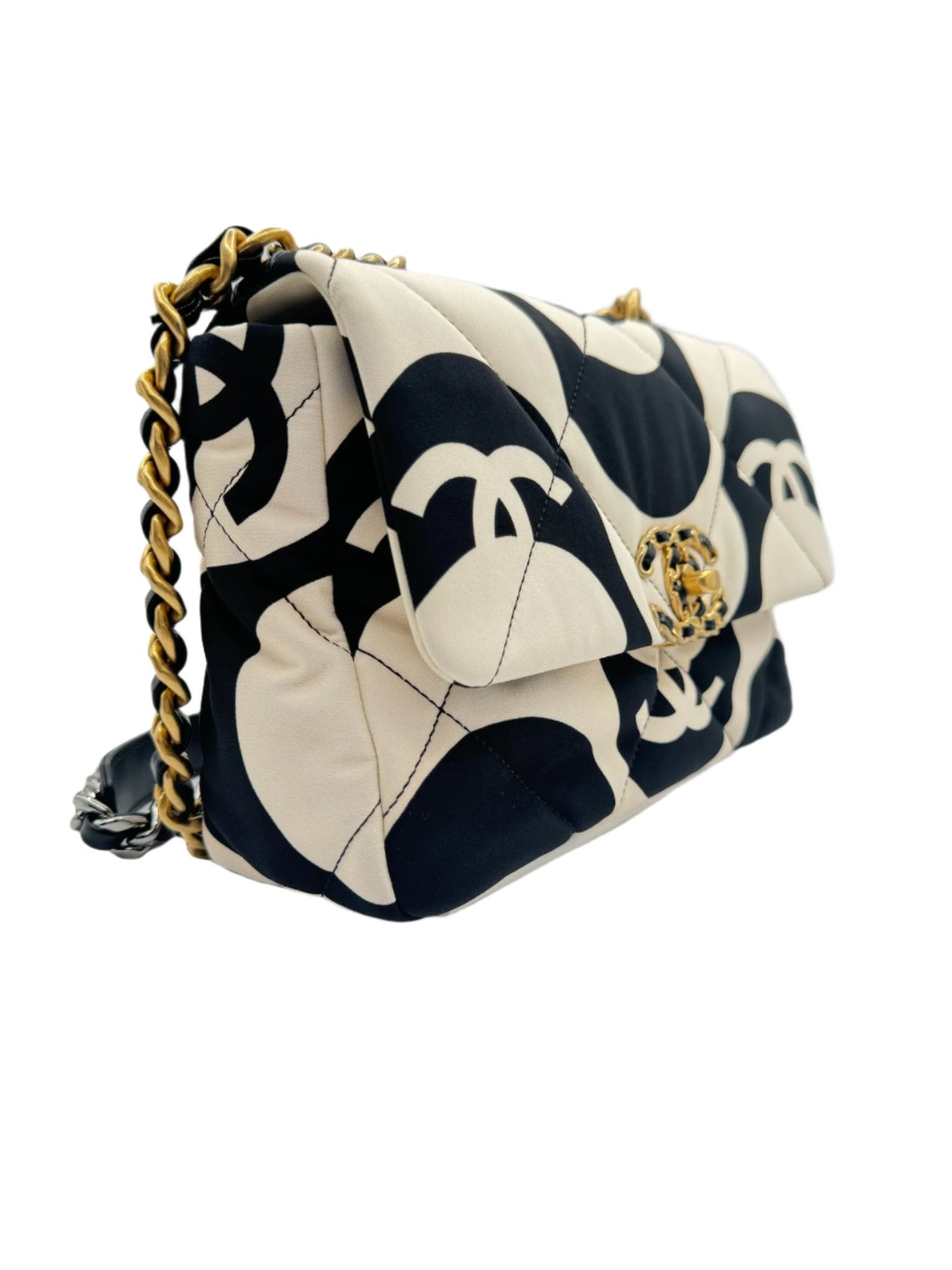 Chanel 19 Black and White CC Fabric Bag