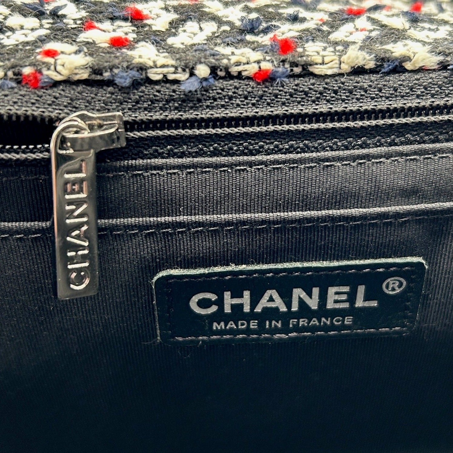Chanel Black and White Tweed Pom Pom Flapbag