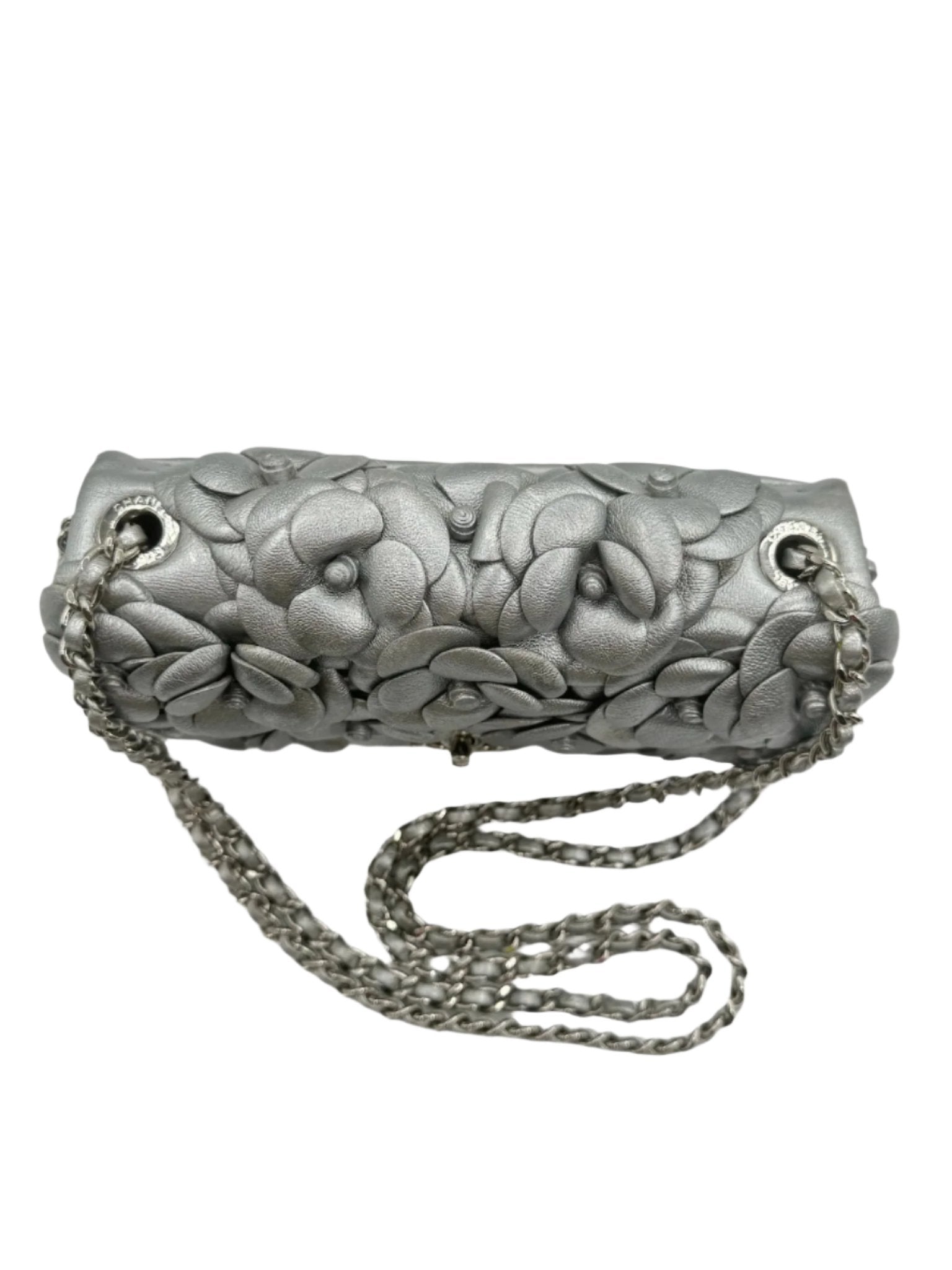 Chanel Silver Camellia Mini Flapbag