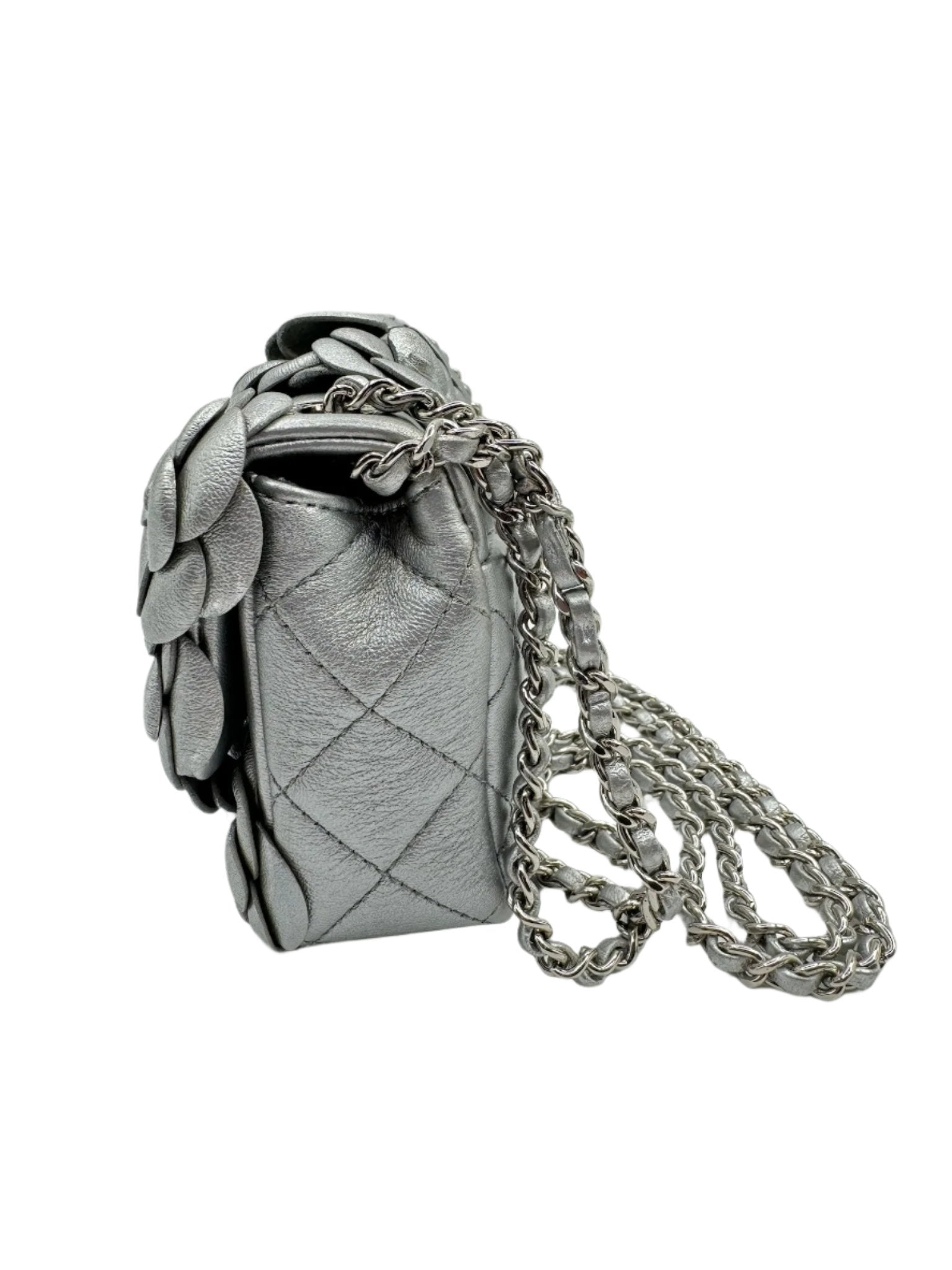 Chanel Silver Camellia Mini Flapbag