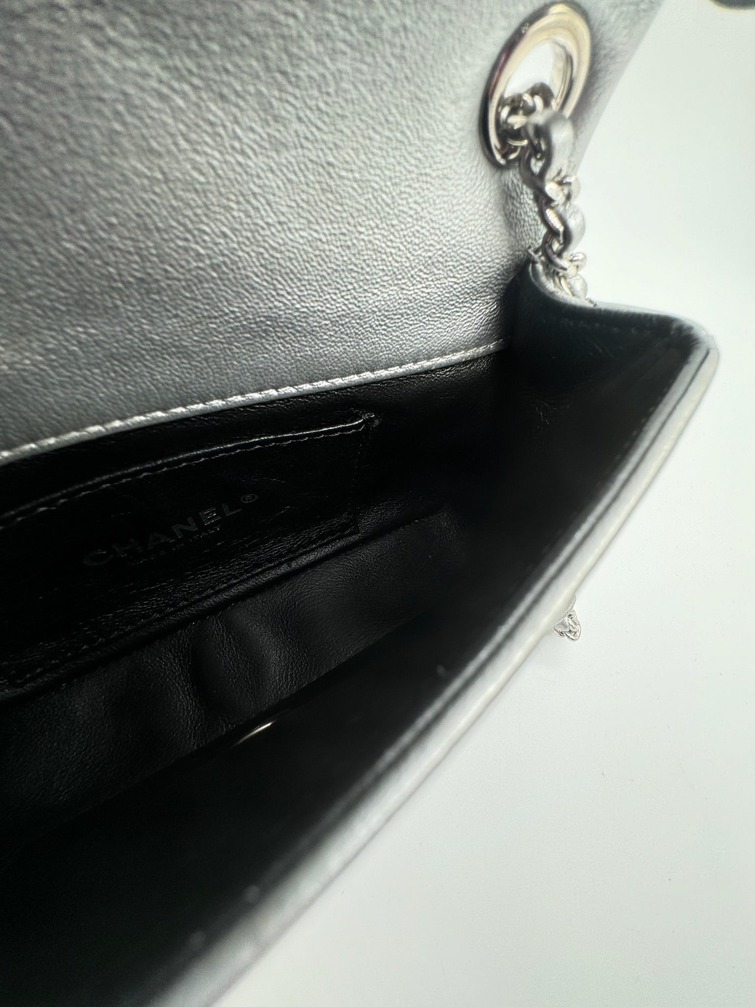 Chanel Silver Camellia Mini Flapbag