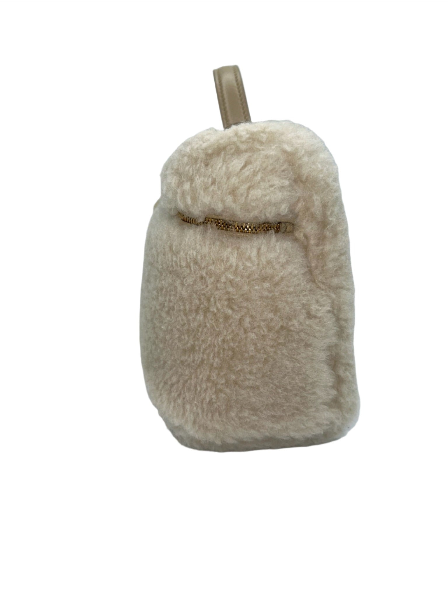 Loro Piana Ivory Cashfur L19 Pouch with Gold Hardware and Detachable Leather Strap