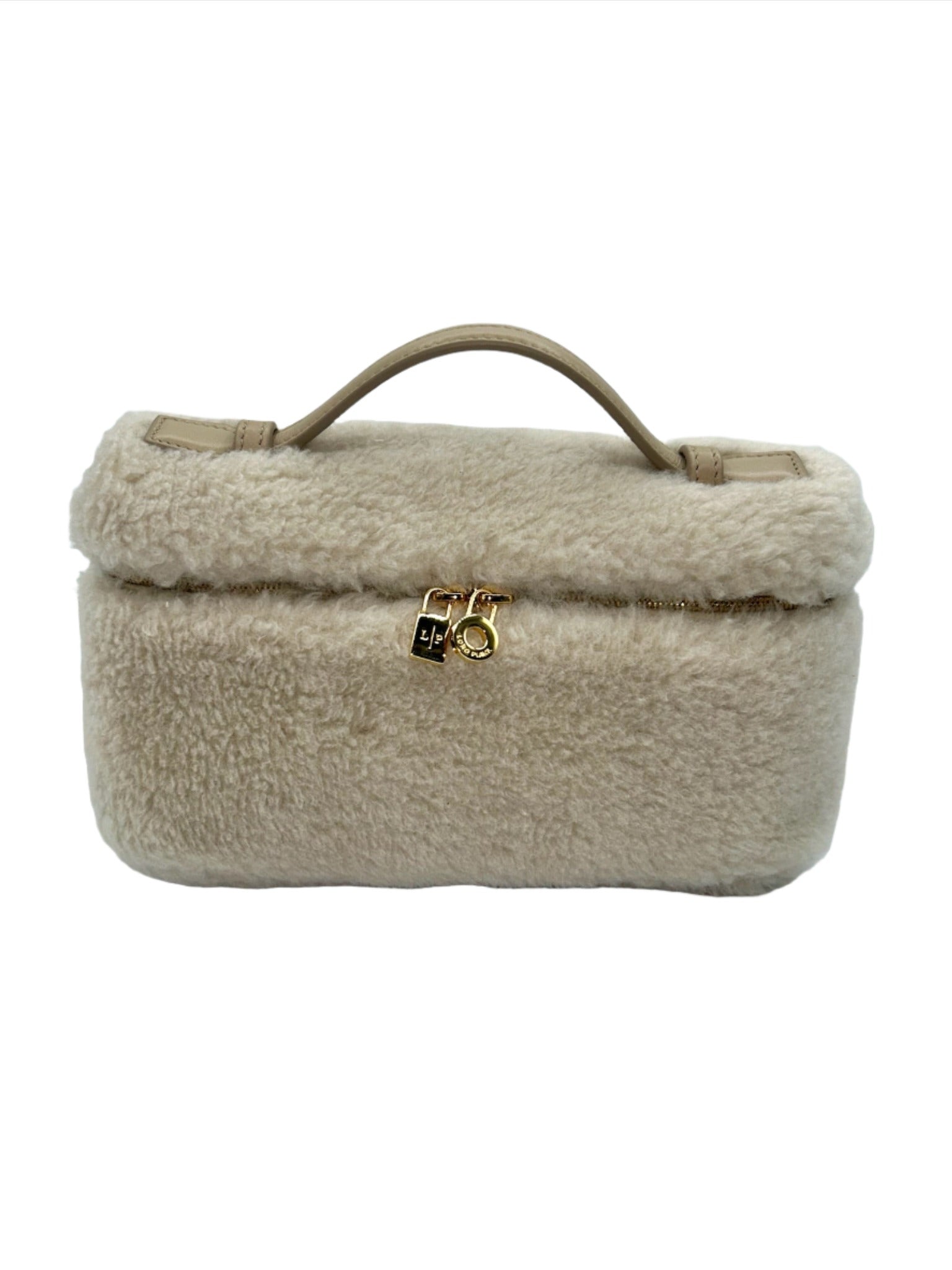 Loro Piana Ivory Cashfur L19 Pouch with Gold Hardware and Detachable Leather Strap