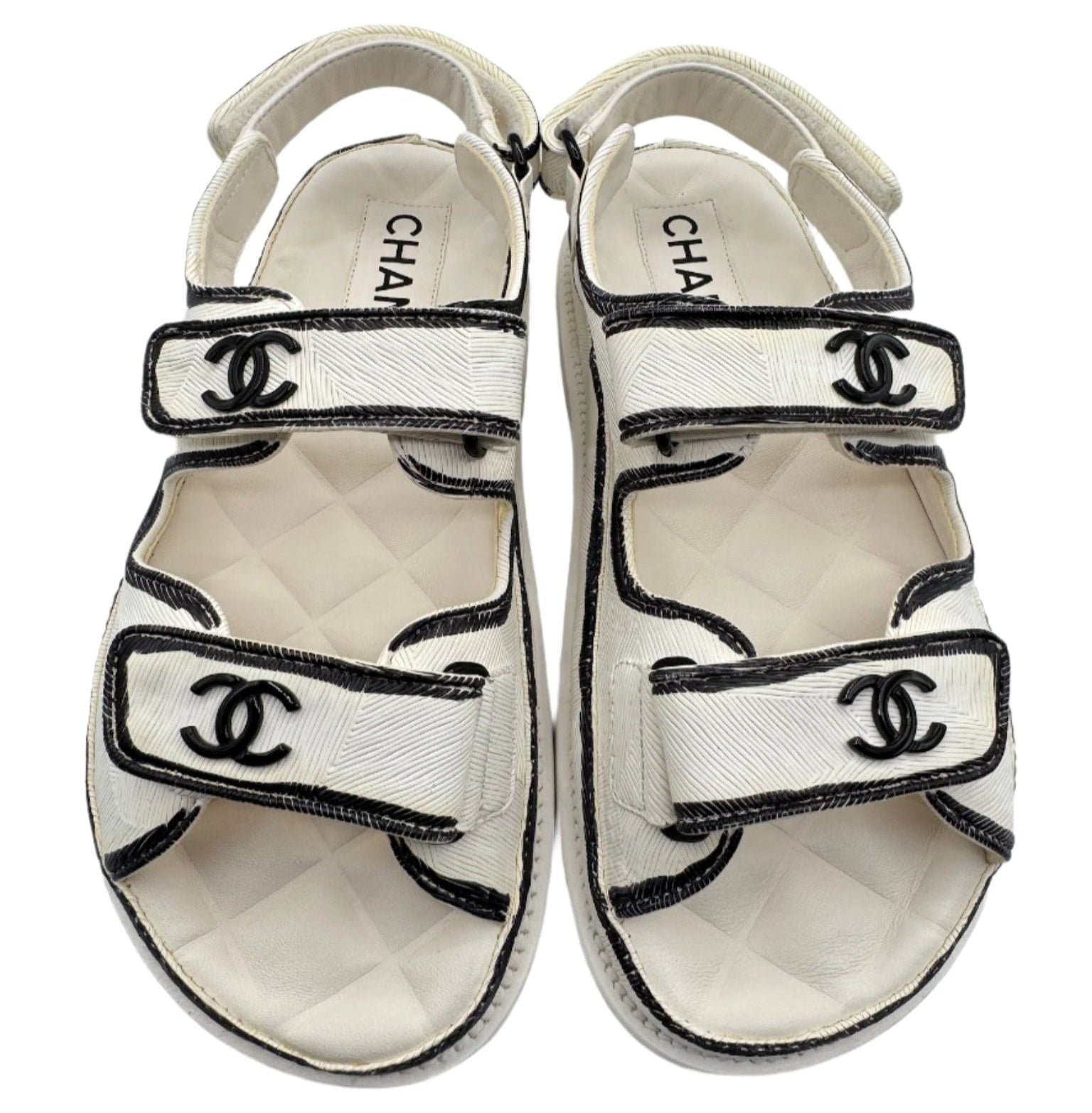 Chanel White and Black CC Dad Sandals