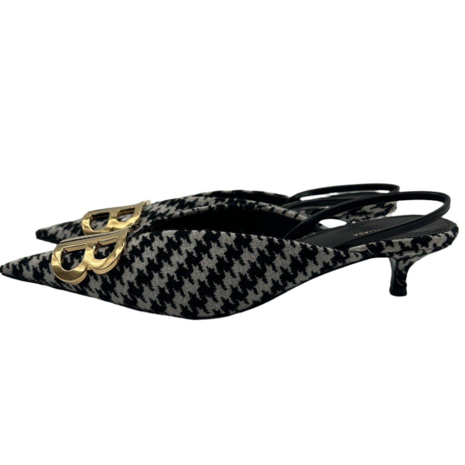 Balenciaga BB Knife Houndstooth Slingback Kitten Heels - Size FR 37.5