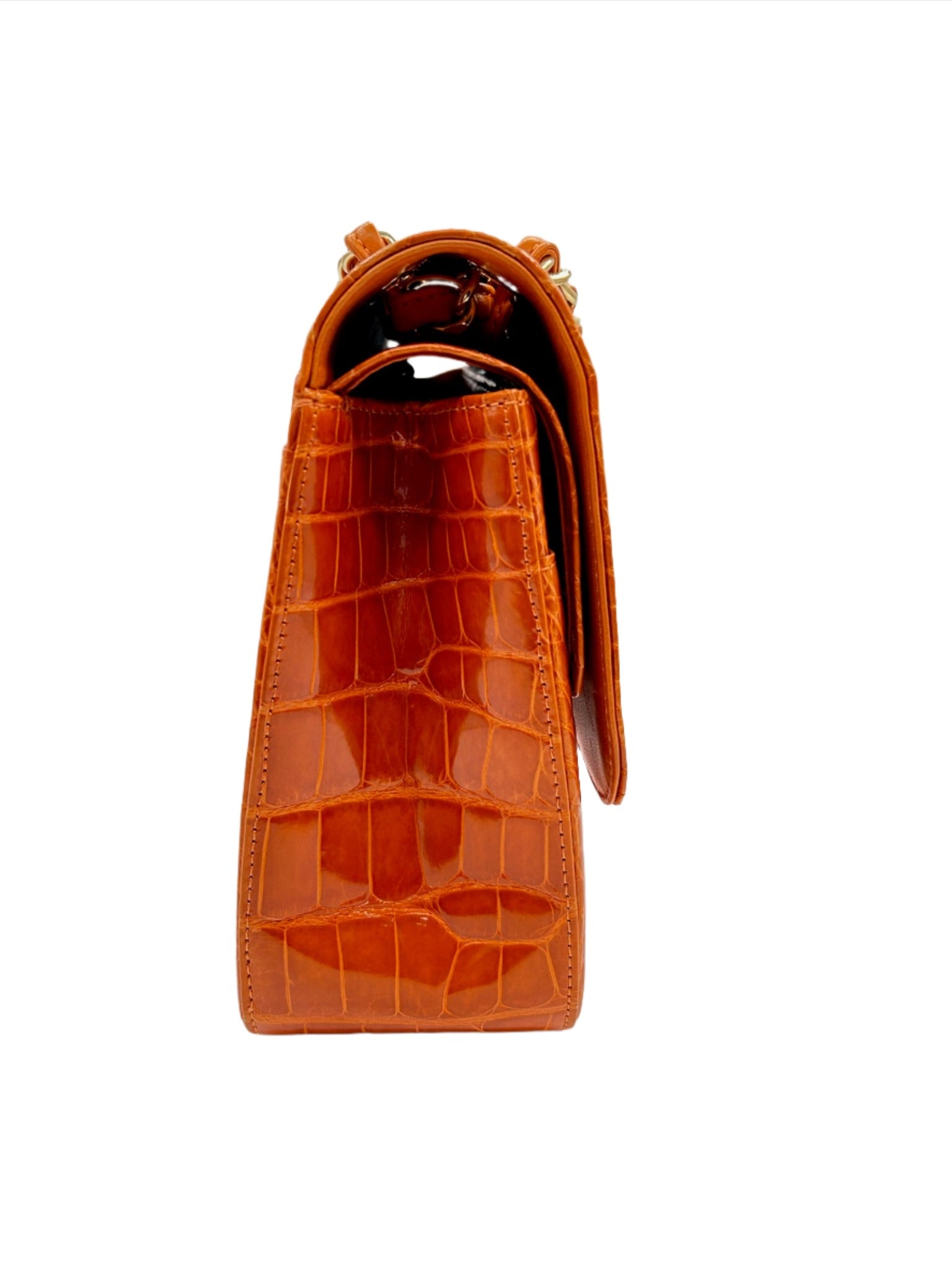 Chanel Orange Alligator Large Classic Double Flapbag