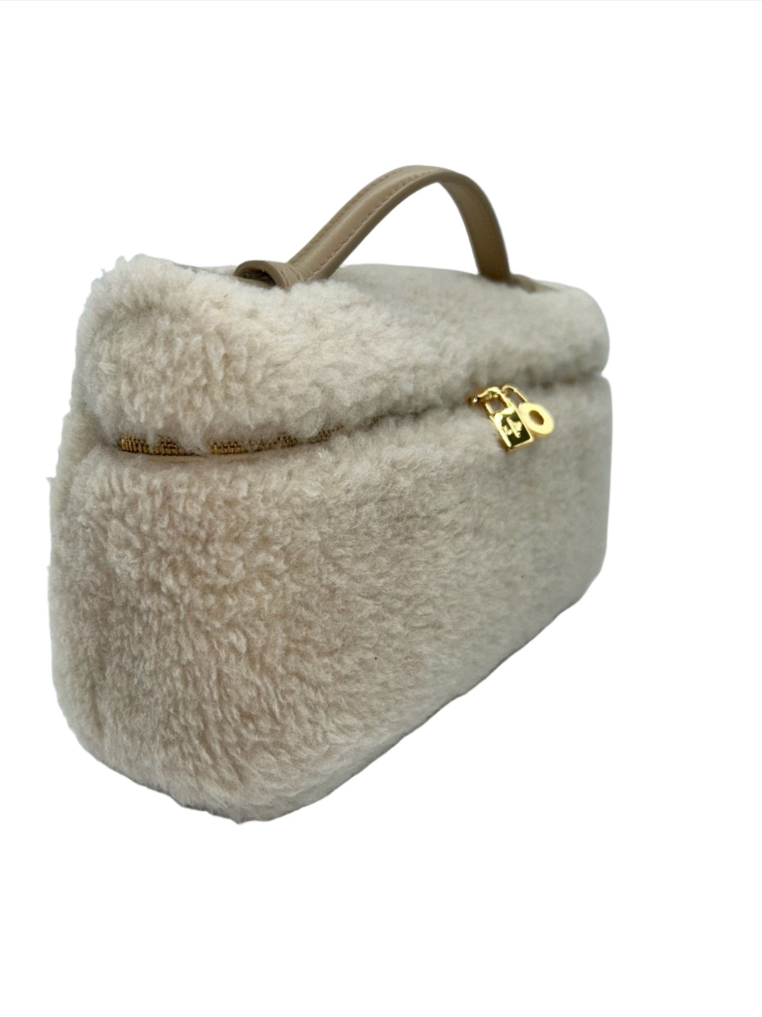 Loro Piana Ivory Cashfur L19 Pouch with Gold Hardware and Detachable Leather Strap