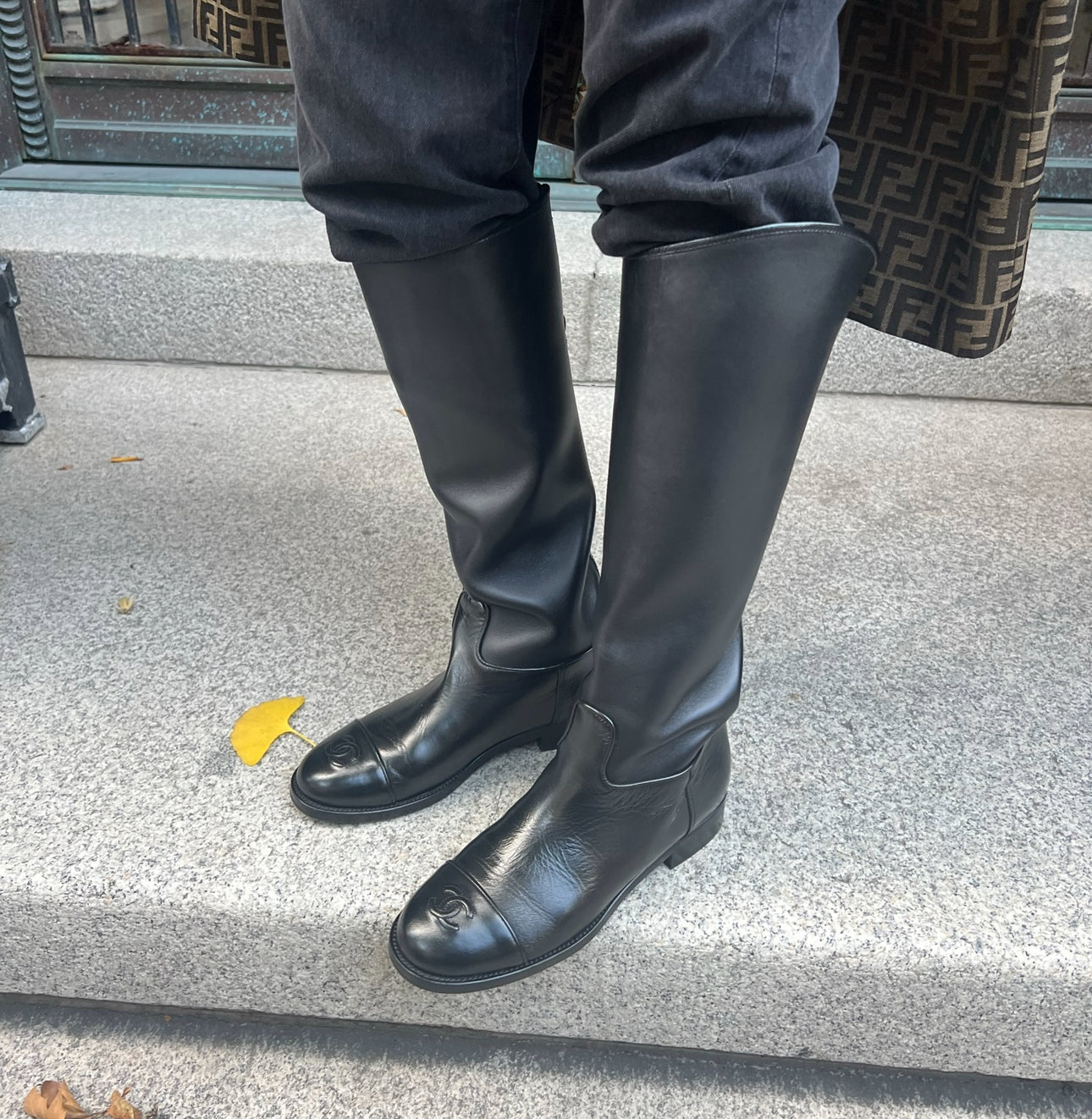 Chanel Black Leather Boots with CC Logo
