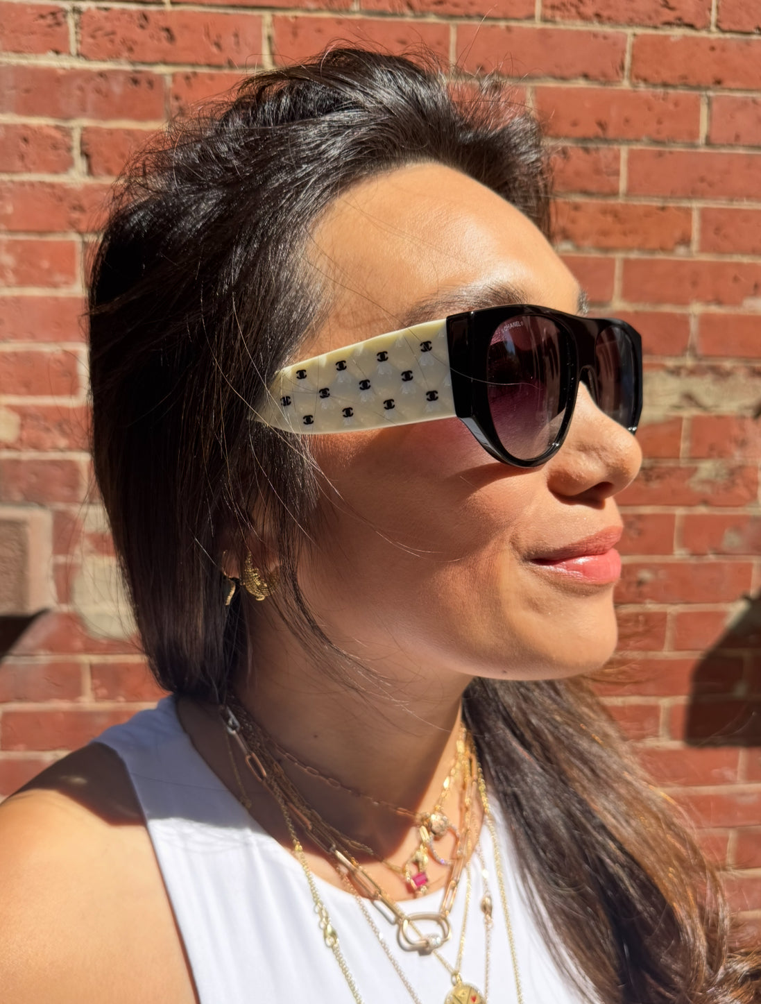Chanel Black and White Quilted Sunglasses