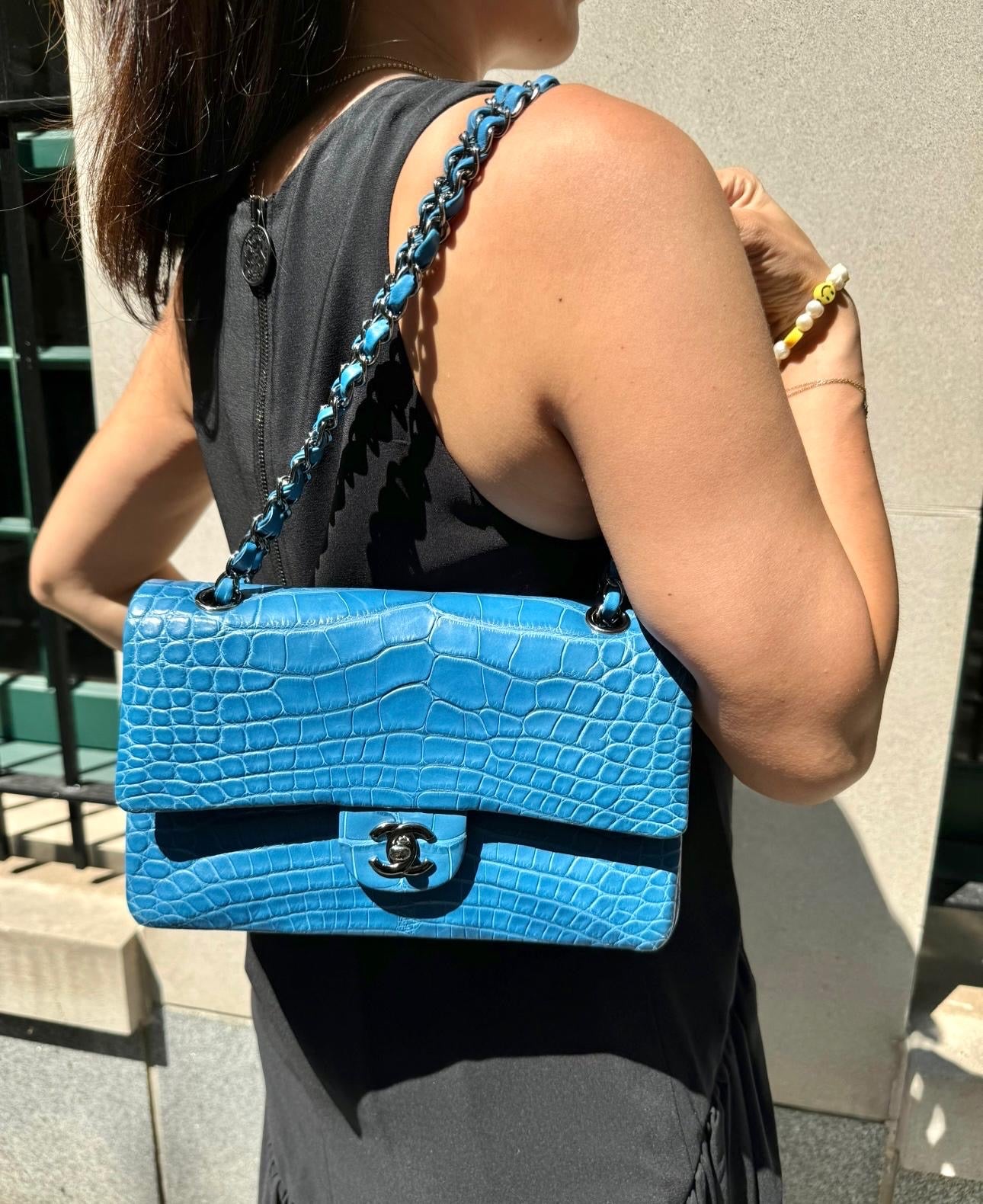 Chanel Blue Alligator Medium Classic Double Flapbag