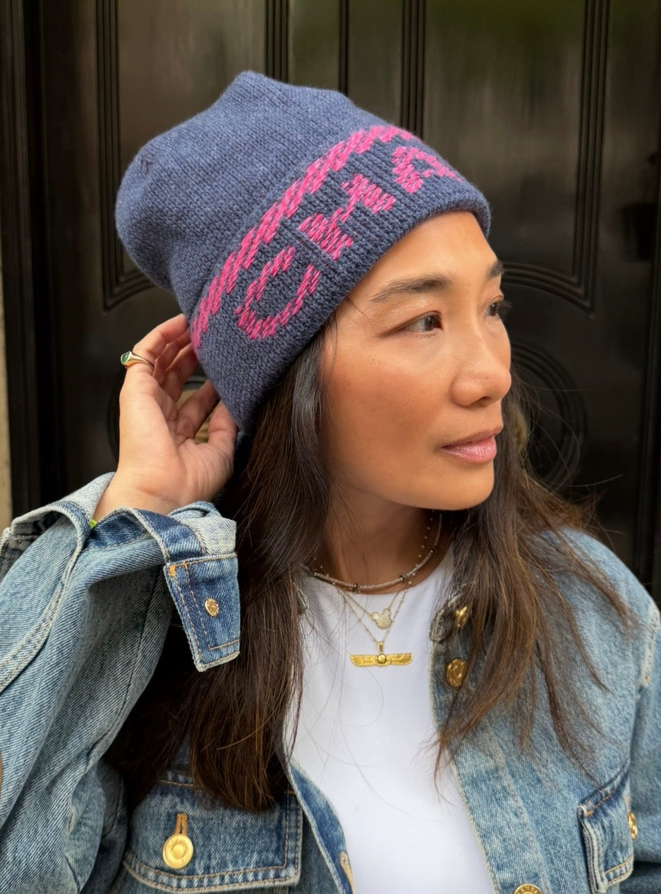 Chanel Blue and Pink Beanie