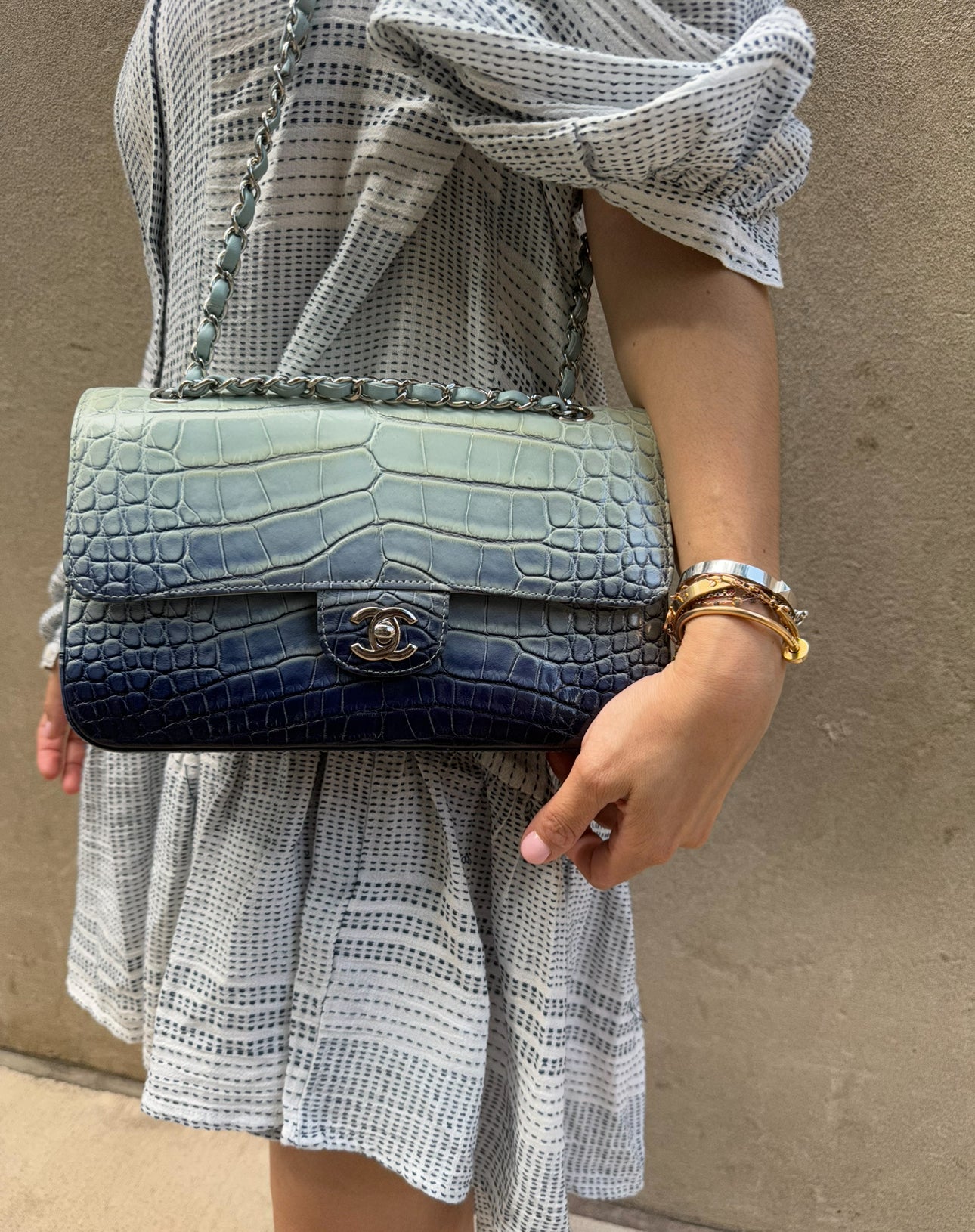 Chanel Ombre Blue Alligator Medium Flapbag