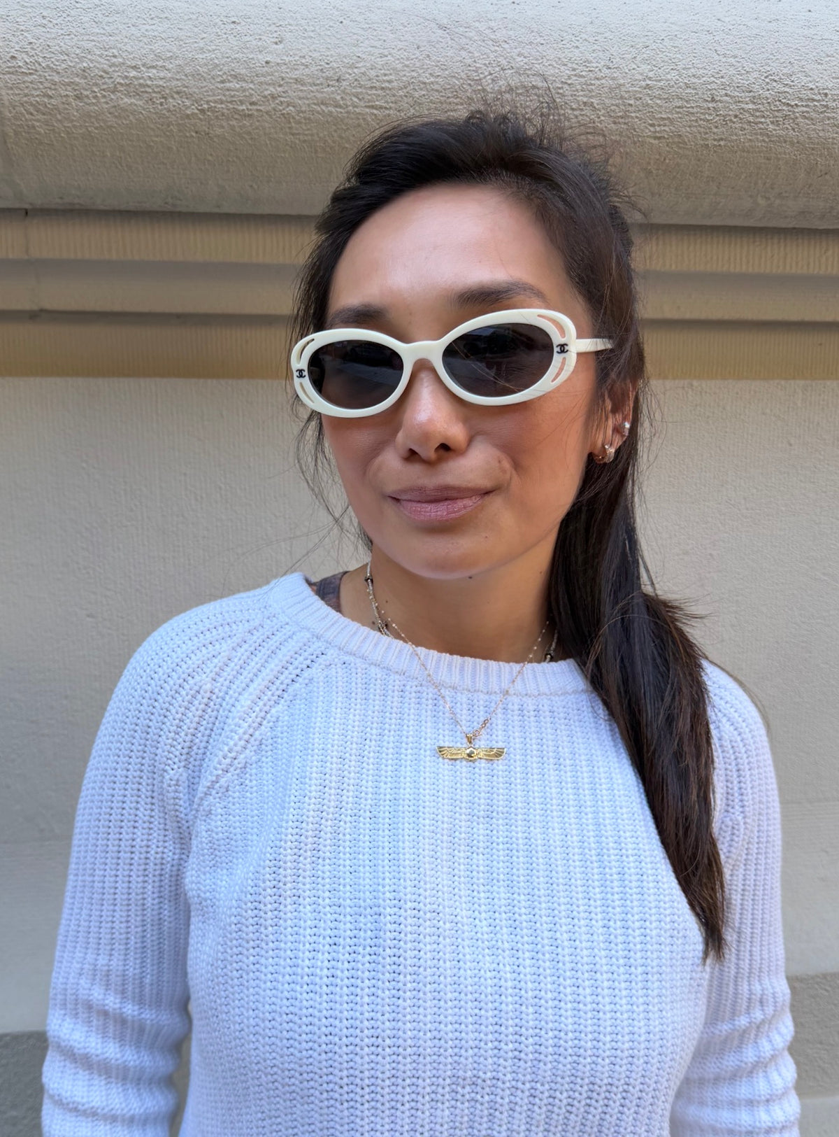 Chanel White Oval Sunglasses