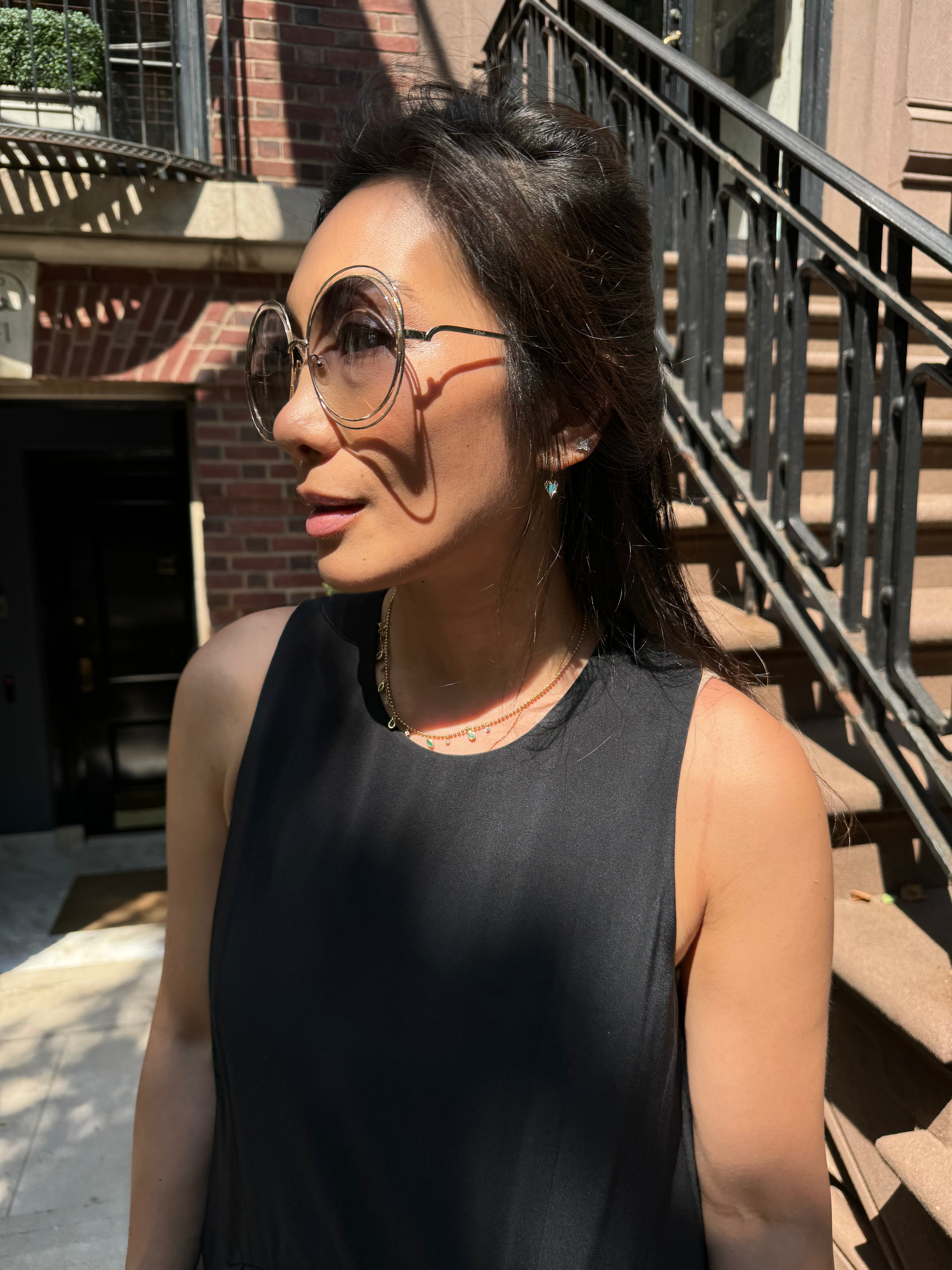 Chloe Round Gold Sunglasses with Gray Lenses