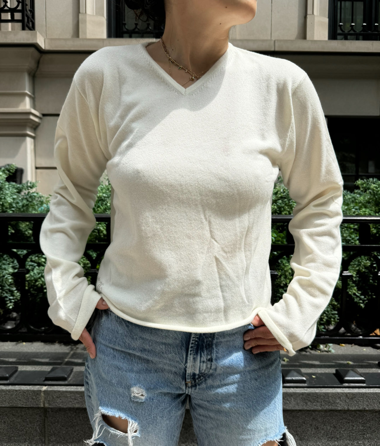 Chrome Hearts White Cashmere Sweater With Crystals
