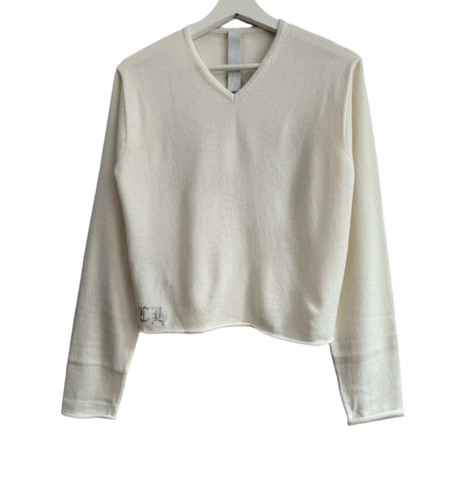 Chrome Hearts White Cashmere Sweater With Crystals