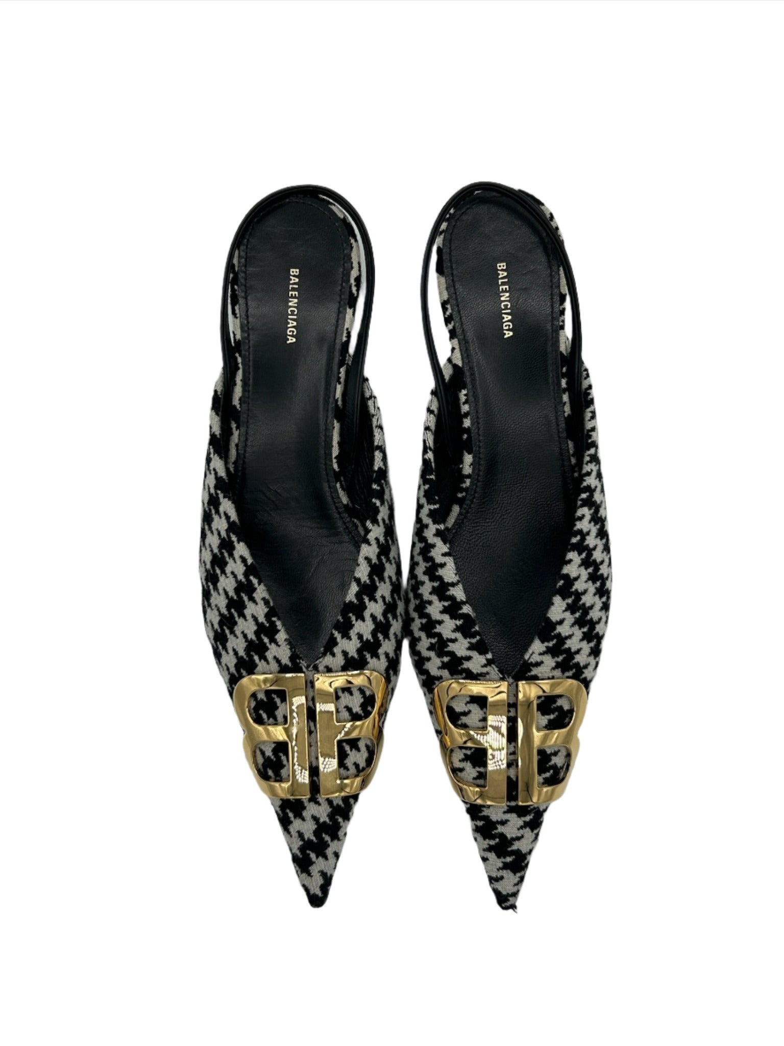 Balenciaga BB Knife Houndstooth Slingback Kitten Heels - Size FR 37.5