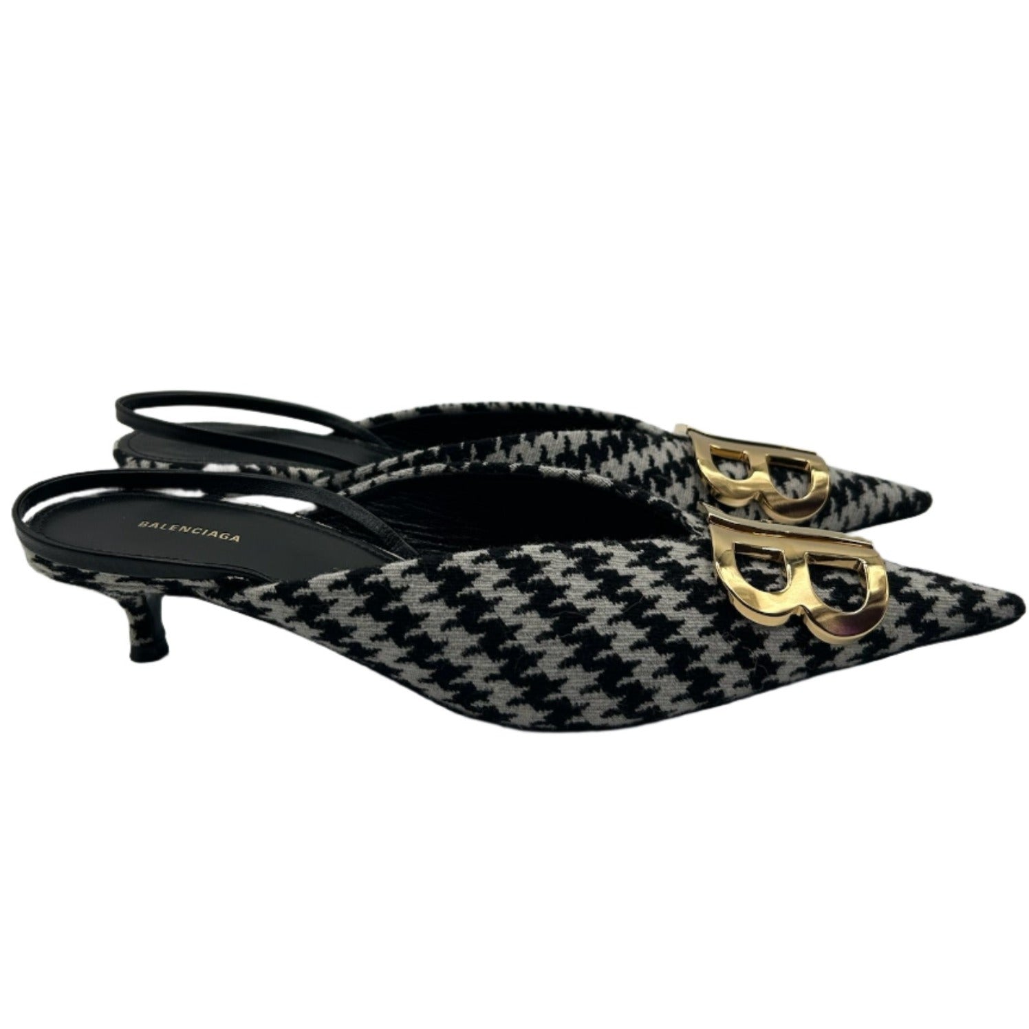 Balenciaga BB Knife Houndstooth Slingback Kitten Heels - Size FR 37.5