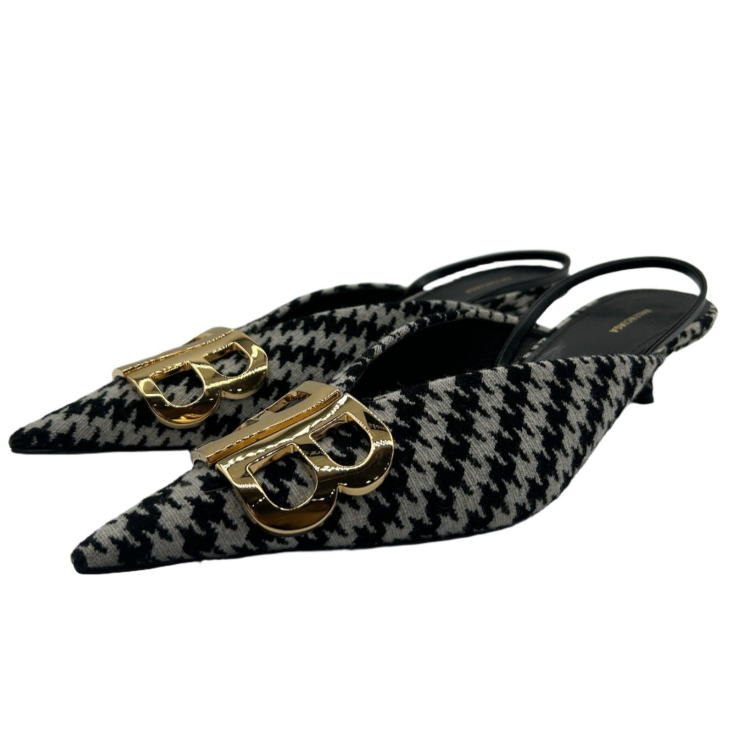 Balenciaga BB Knife Houndstooth Slingback Kitten Heels - Size FR 37.5
