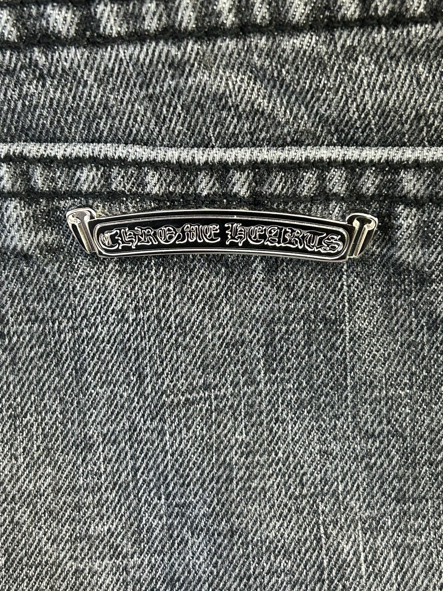 Chrome Hearts Black Jeans Red and Black Cross Leather Patches