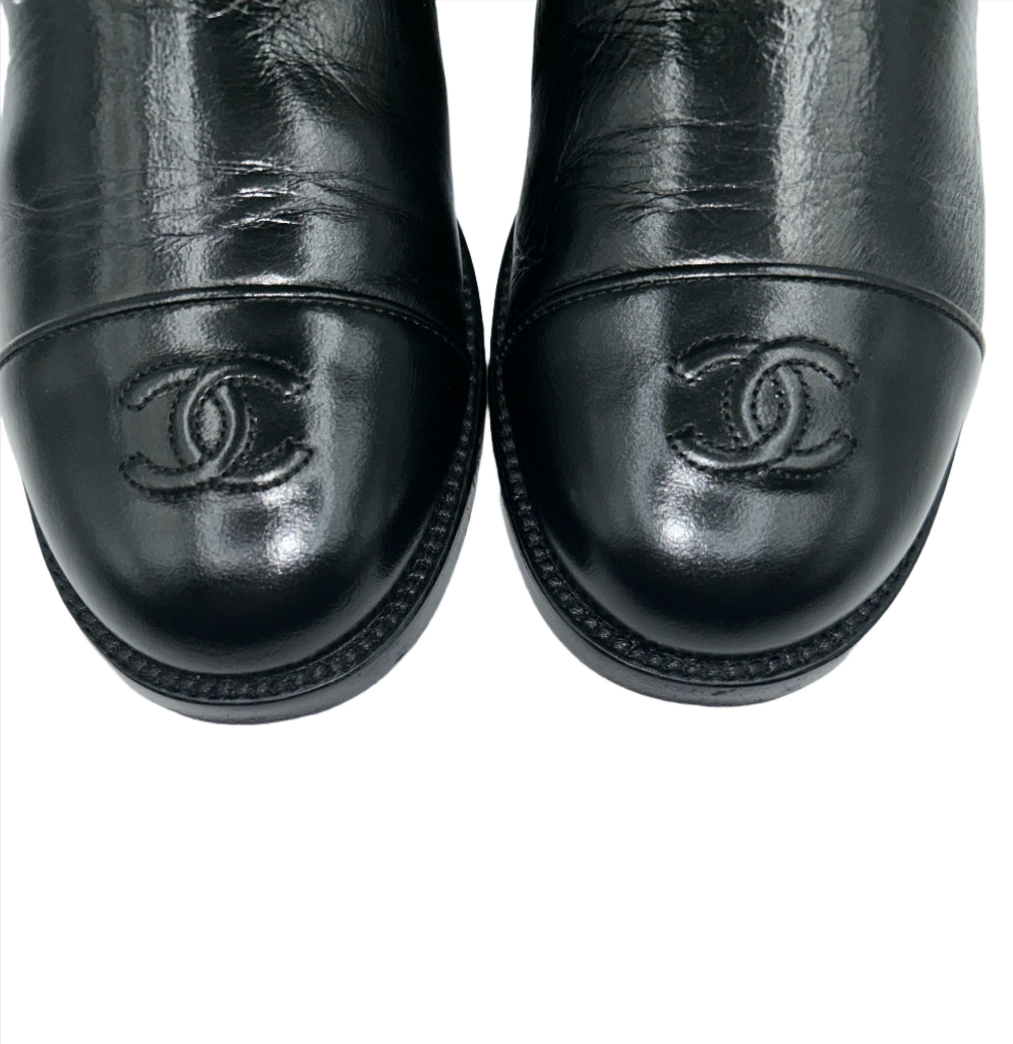 Chanel Black Leather Boots with CC Logo