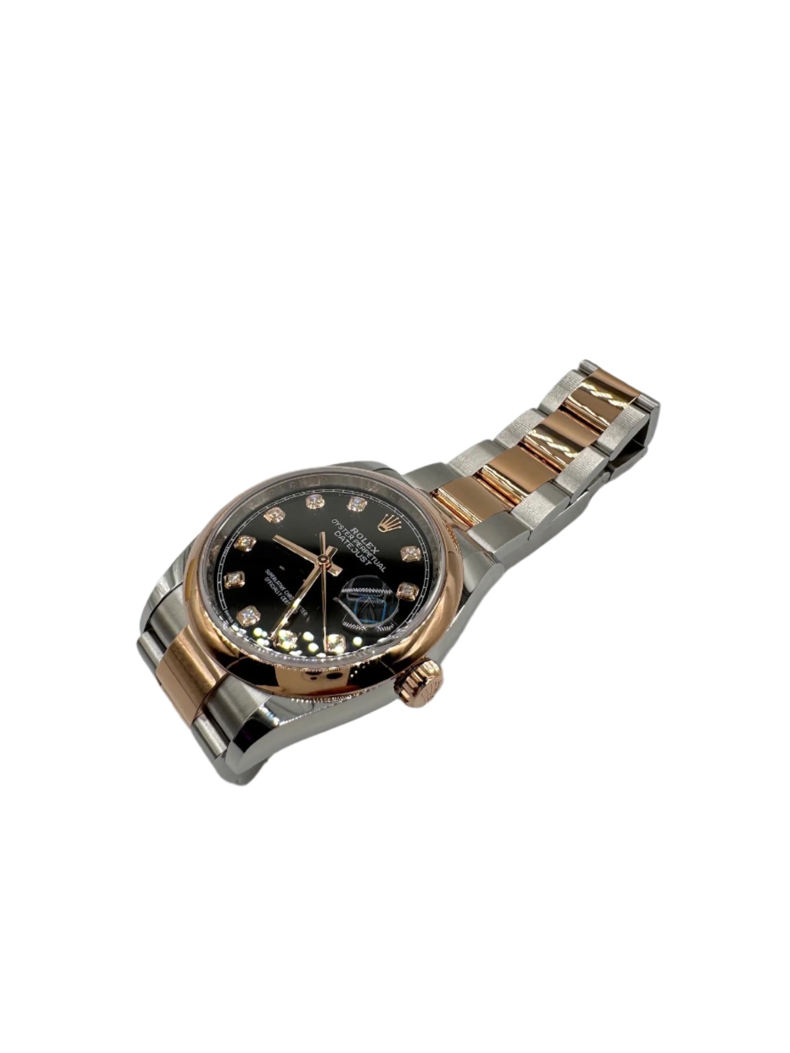 Rolex 36MM Datejust Everose Gold and Steel Black Dial with Diamonds