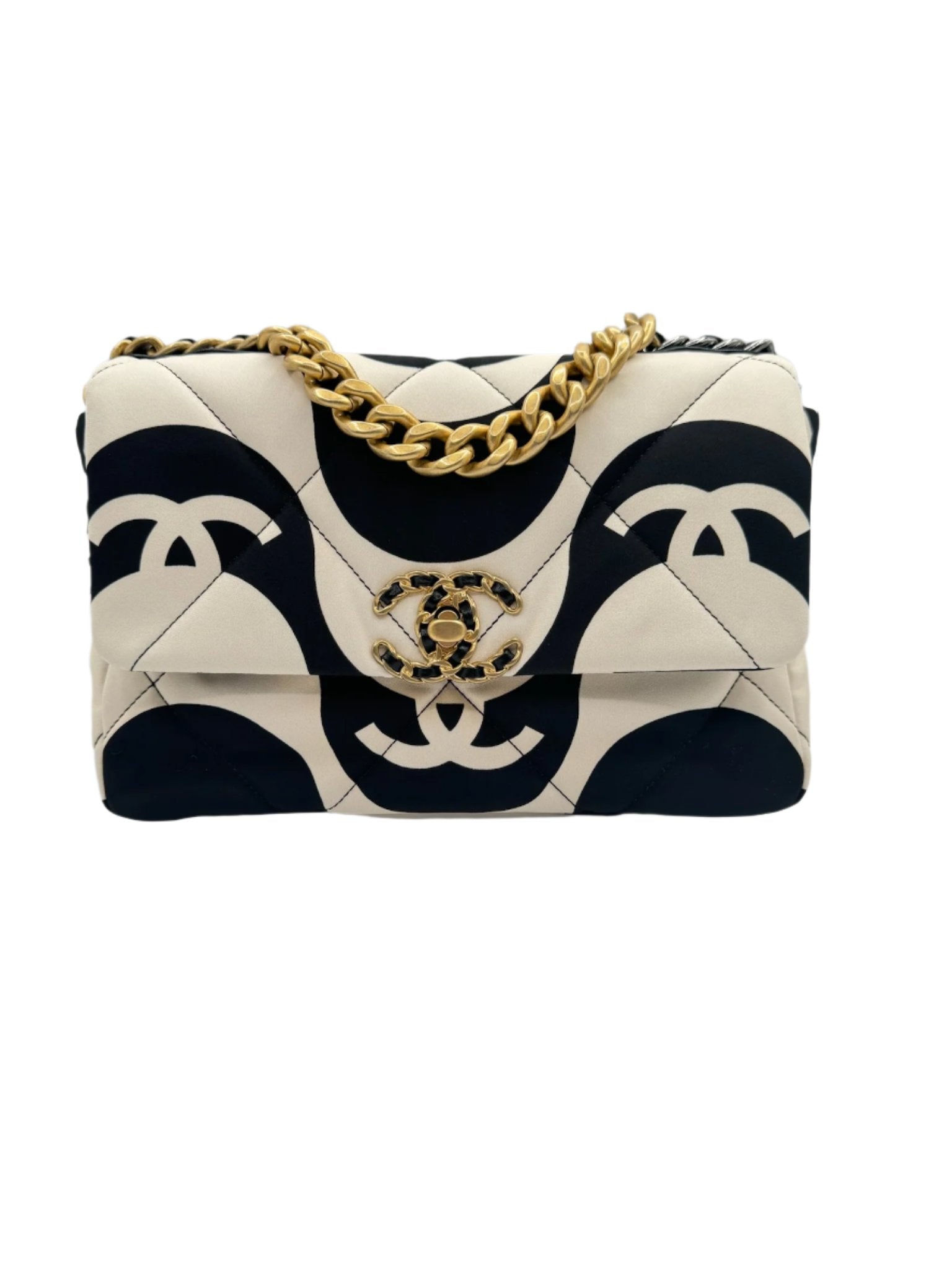 Chanel 19 Black and White CC Fabric Bag