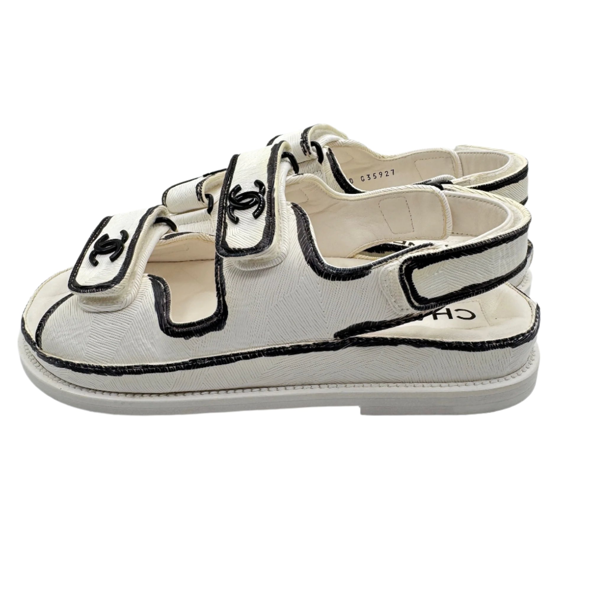 Chanel White and Black CC Dad Sandals