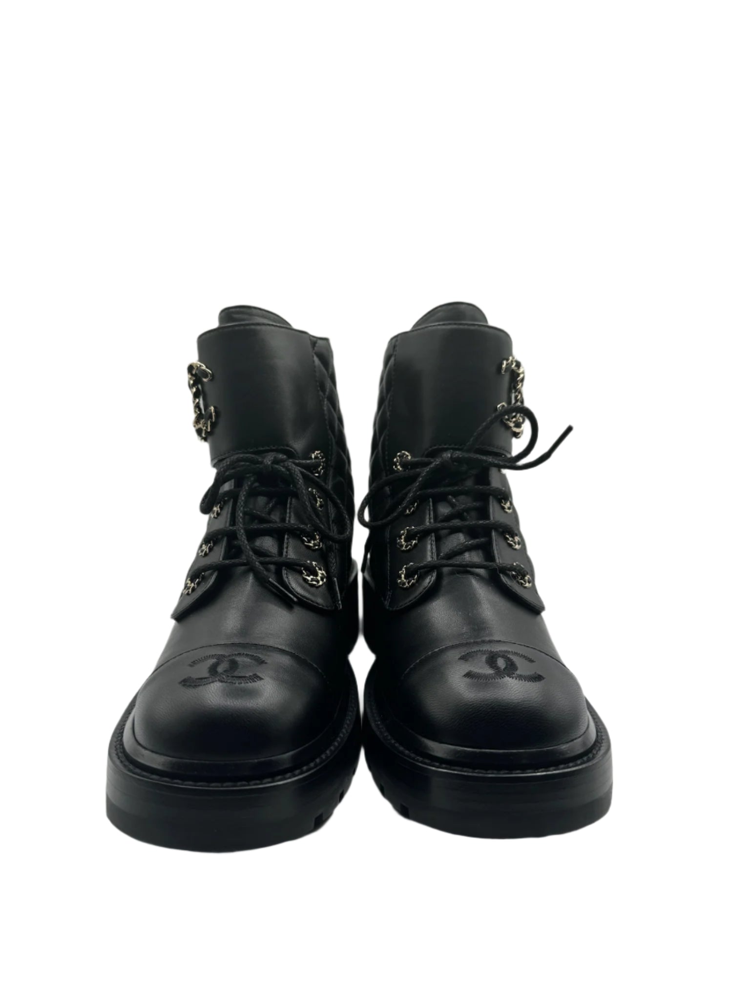 Chanel Quilted Black Leather Combat Boots