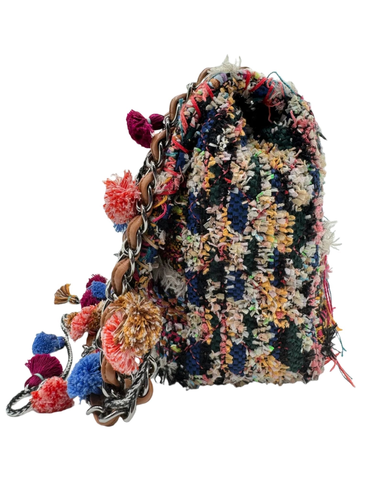 Chanel Multicolor Colorful Quilted Tweed Paris-Dubai Pom-Pom Embellished Large Flapbag with Ruthenium Hardware