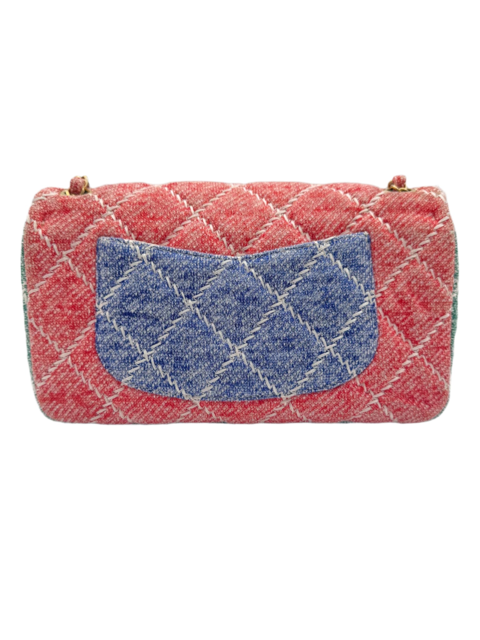 Chanel Color Block Quilted Jersey Fabric Medium Size Flapbag Gold Hardware