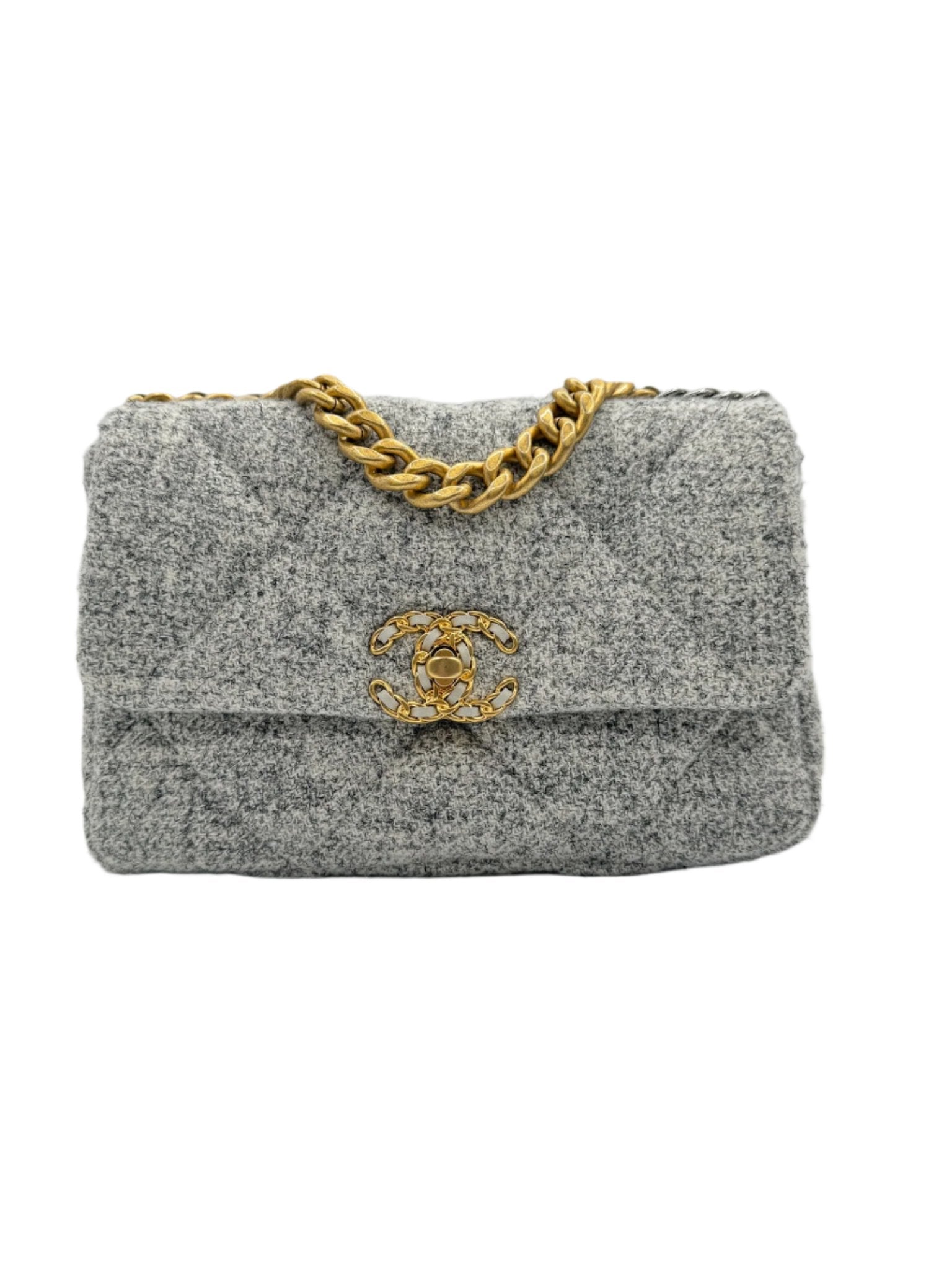 Chanel 19 Gray Ecru Tweed Small Flapbag