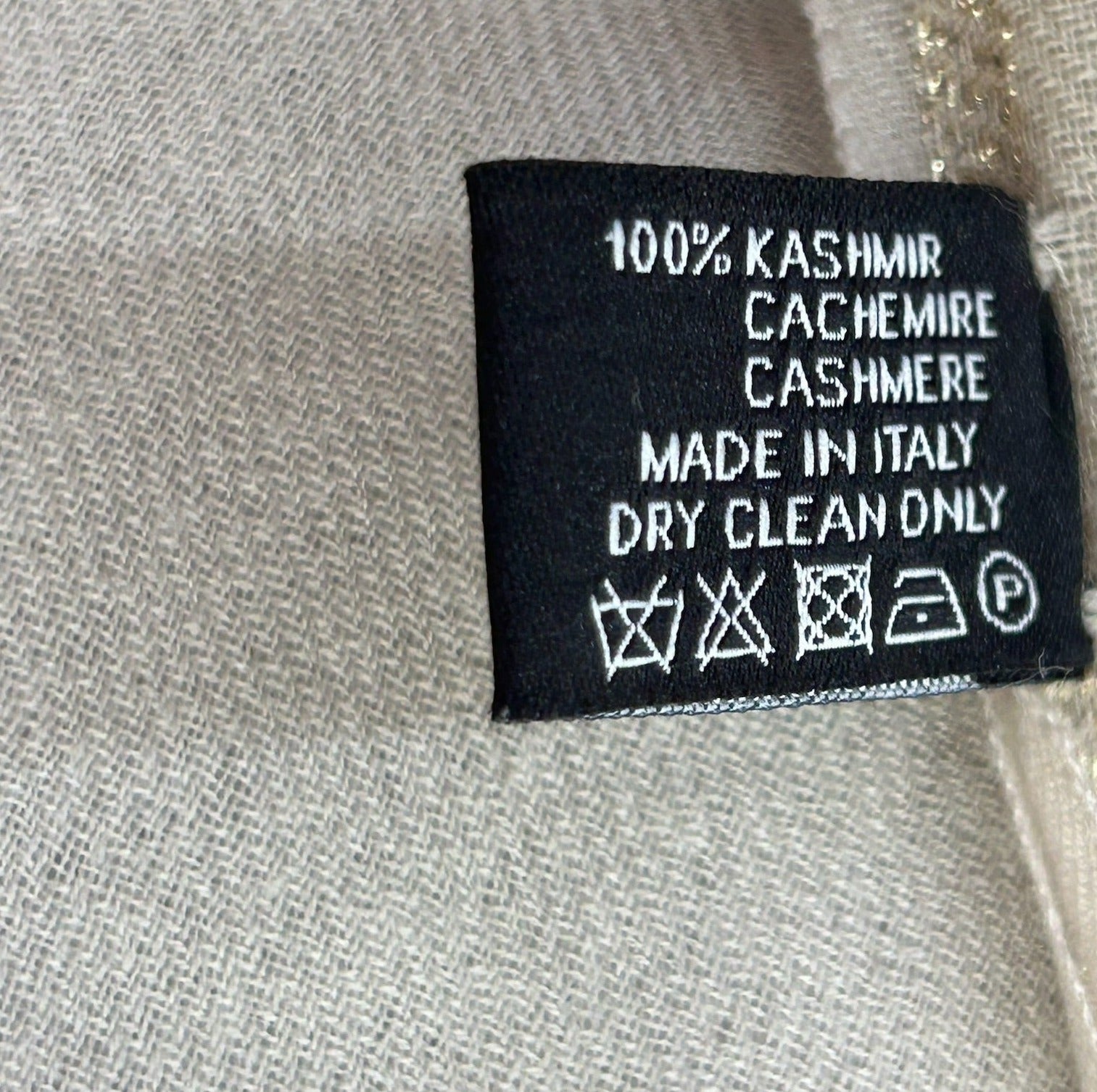 Chanel Beige Cashmere Silk Scarf with CC Logo