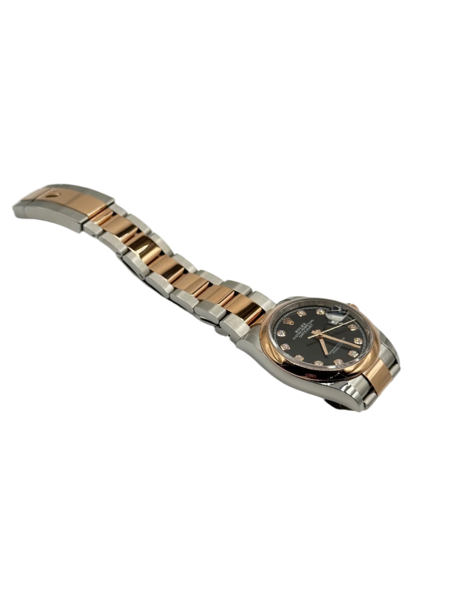 Rolex 36MM Datejust Everose Gold and Steel Black Dial with Diamonds