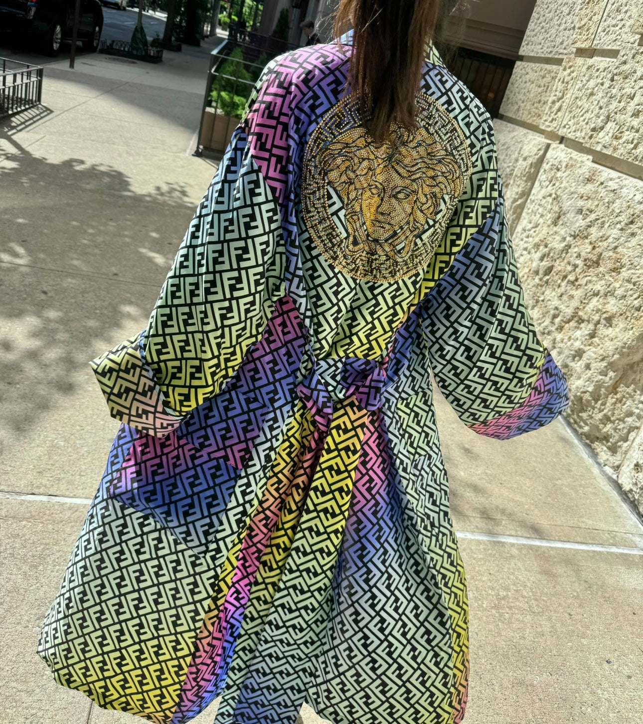 FENDACE Fendi X Versace Rainbow Silk Robe