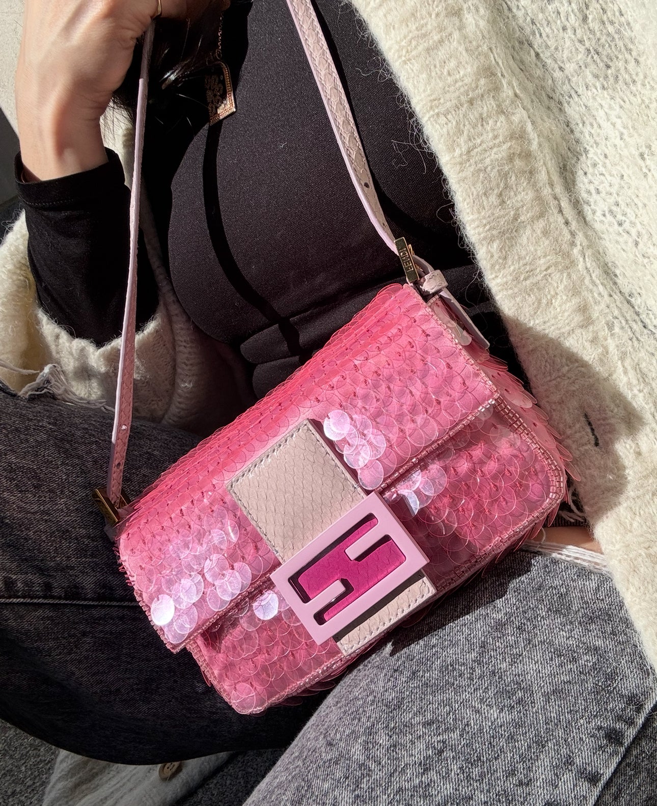FENDI Vintage Pink Sequin Mini Baguette