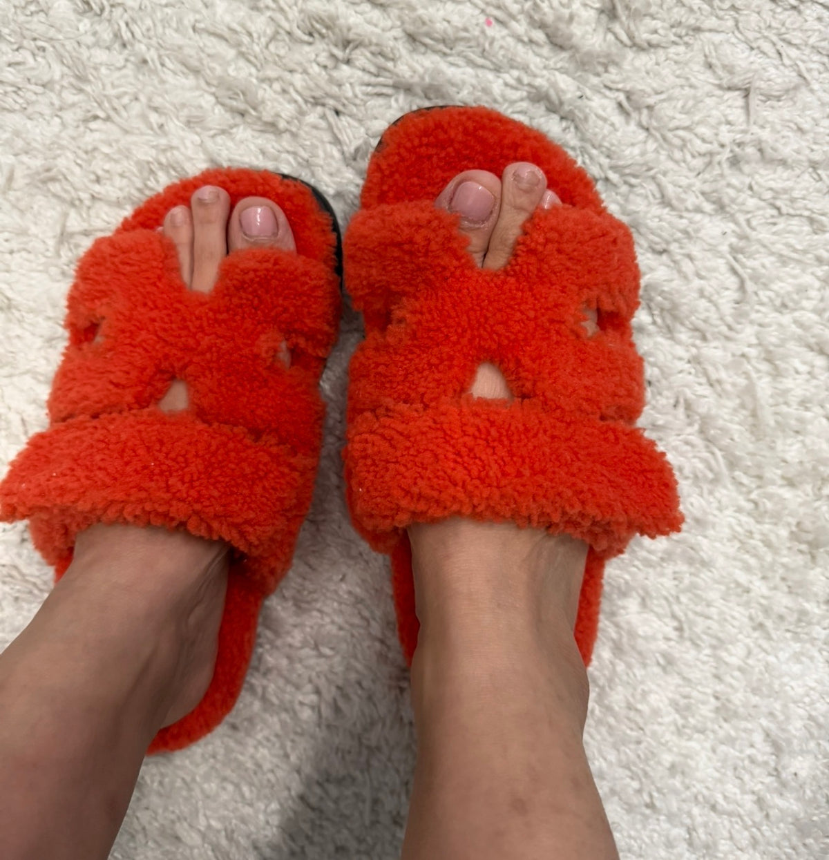 Hermès Orange Shearling Chypre Sandal
