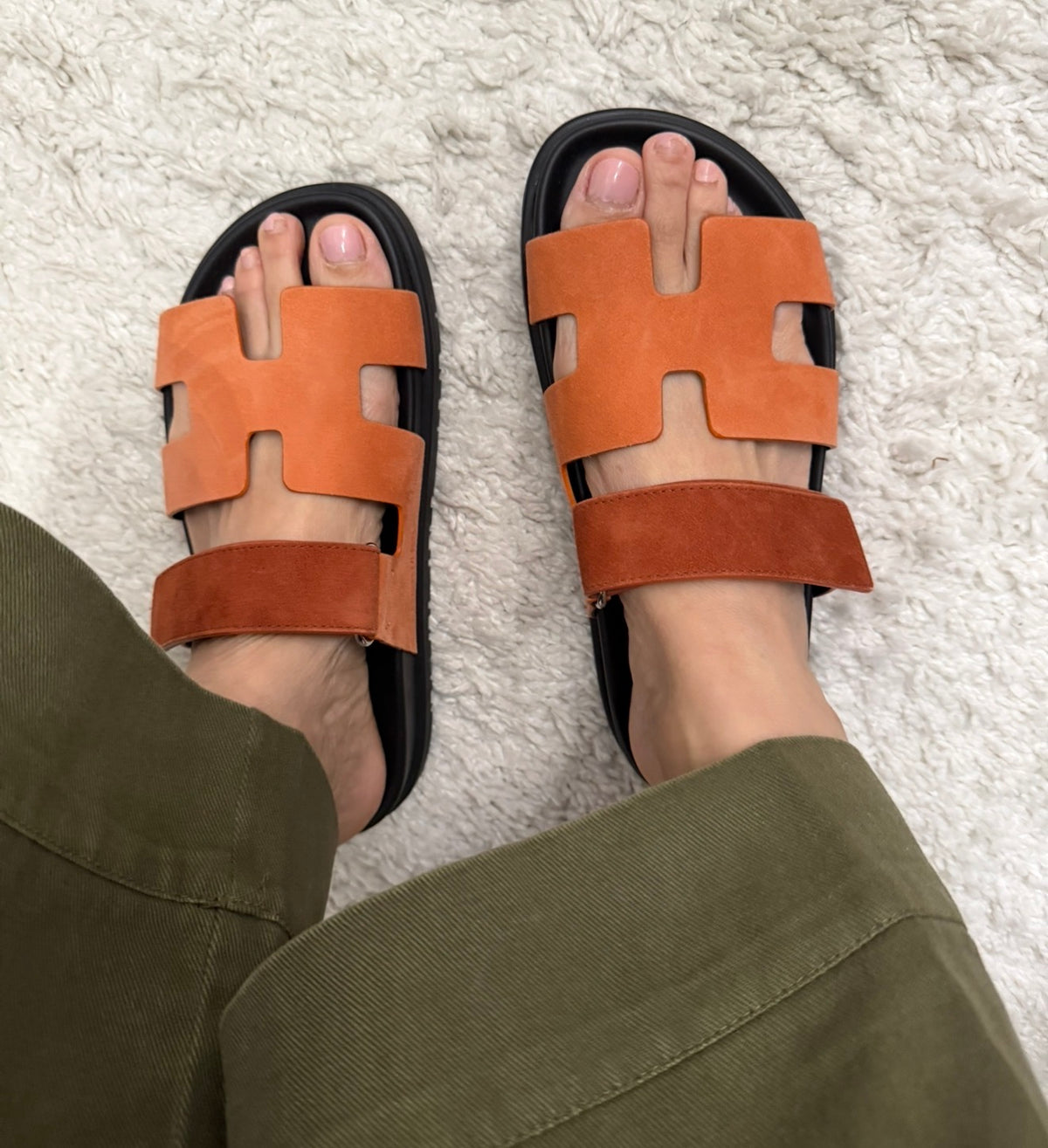 Hermès Rose Bois De Santal and Rouge De Turin Chypre Sandals