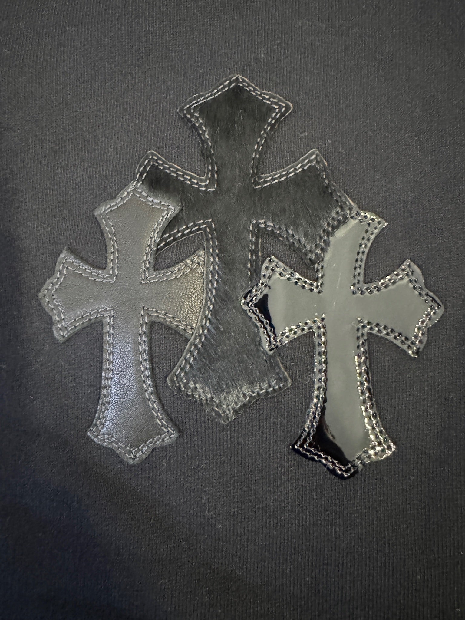 Chrome Hearts Black Sweater Black Leather and Ponyhair Cross Patches