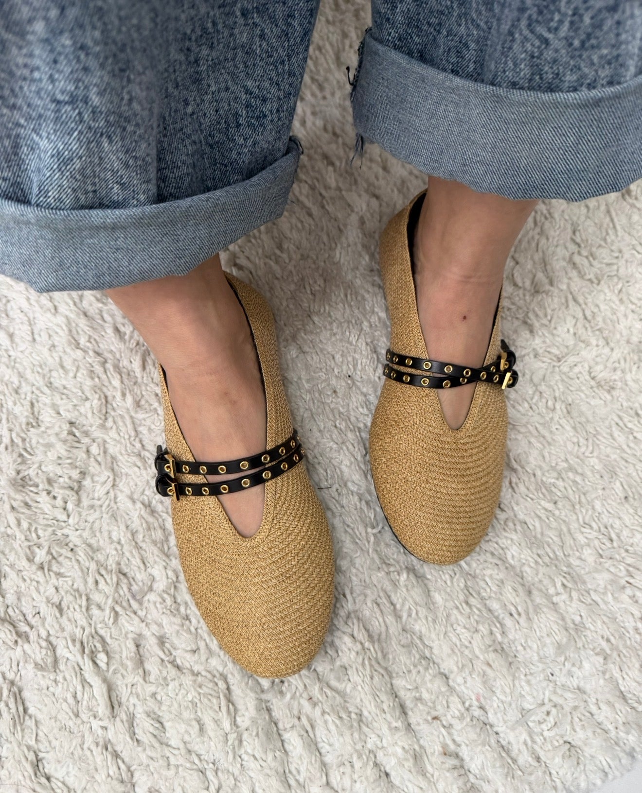 Alaïa Beige Raffia Ballet Flats