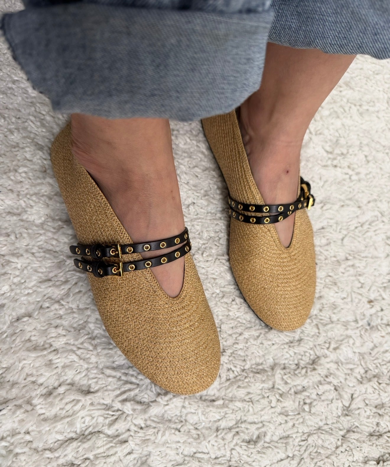 Alaïa Beige Raffia Ballet Flats